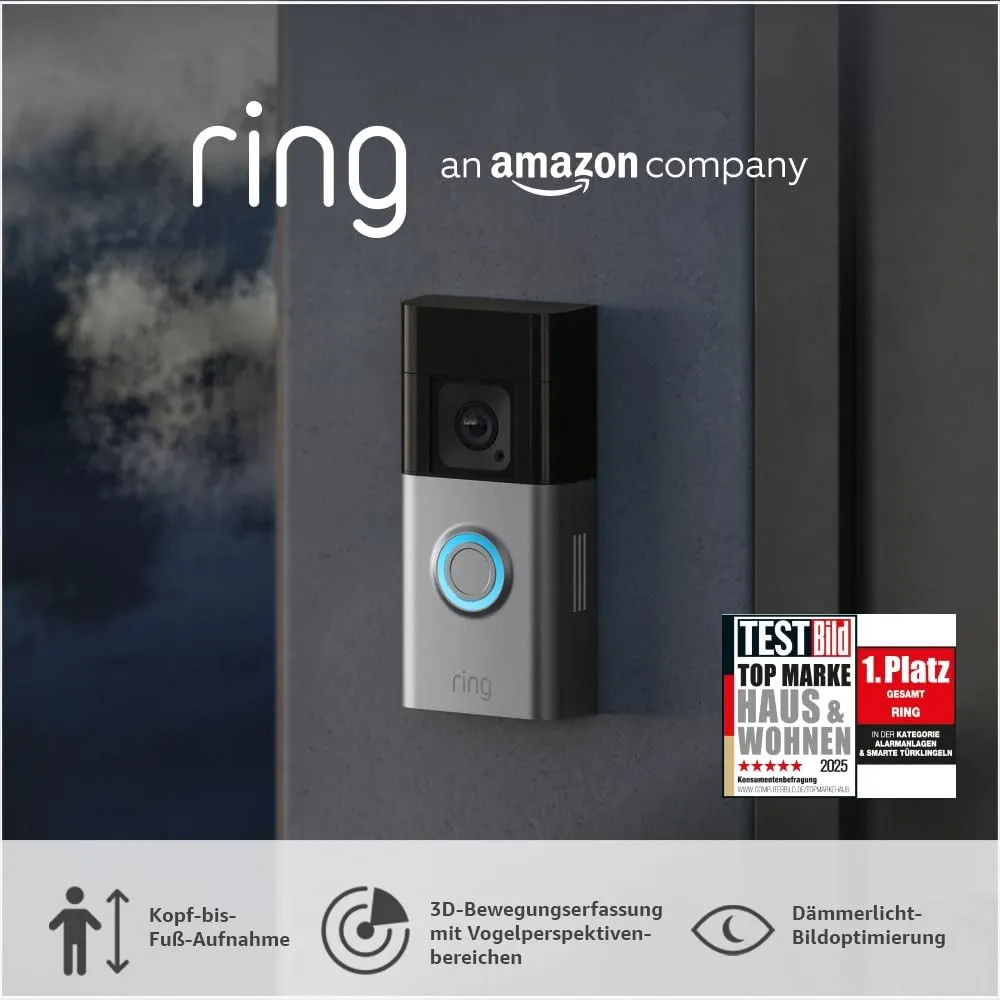 Ring Akku-Videotürklingel Pro (Battery Video Doorbell Pro) + Ring Solarladegerät (2. Generation) | Kabellose Videotürkl…