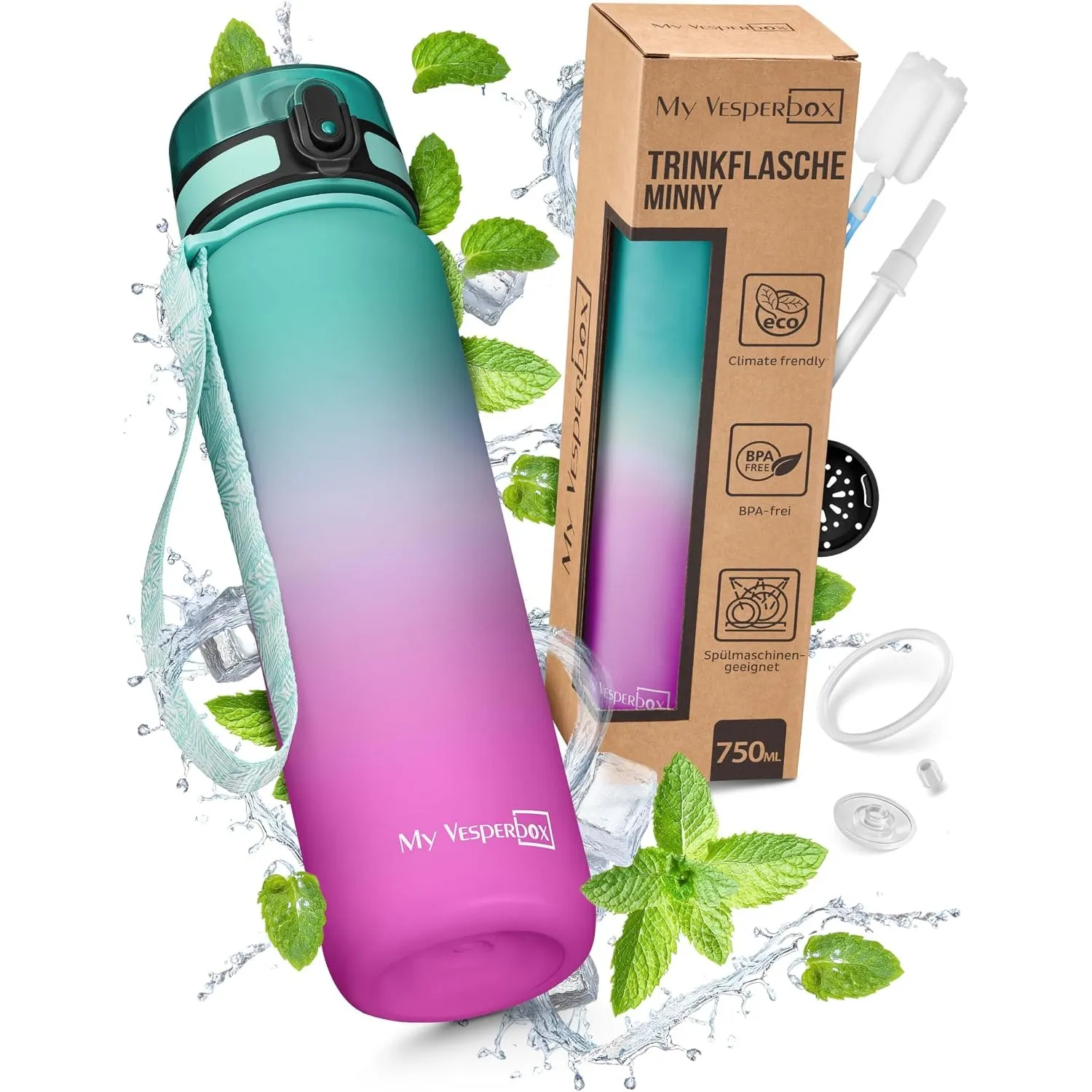 My Vesperbox® Trinkflasche Kinder [750ML] - Wasserflasche Kohlensäure Geeignet & Auslaufsicher - Water Bottle Kids - fü…