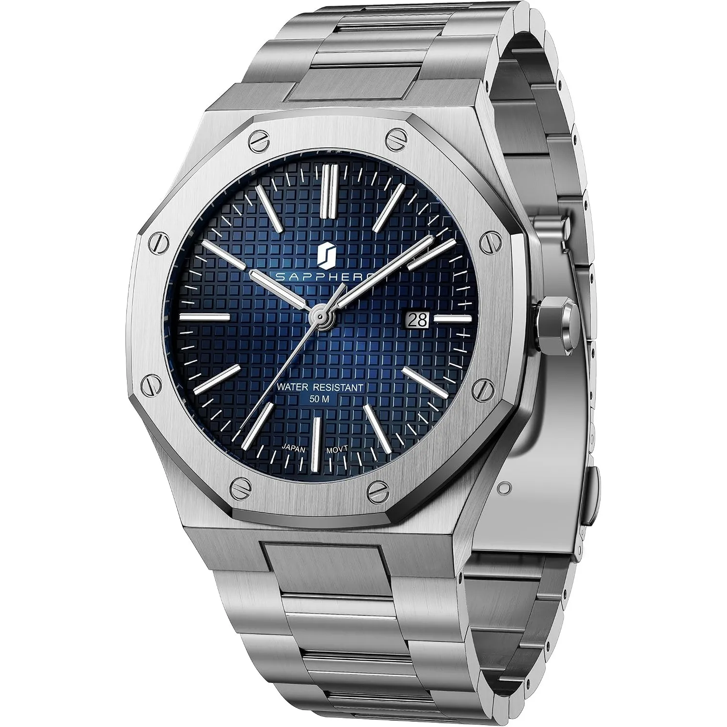 SAPPHERO Herren Uhren Edelstahl-Quarzuhr für Herren Wasserdicht Datumsanzeige Modische Business-Armbanduhr Geschenk für…