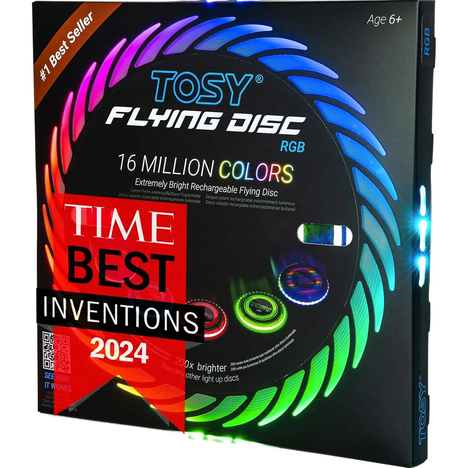 TOSY Flying Disc – 108 RGB-LEDs oder 36 einfarbige LEDs, sehr hell, Smart-Modi, Auto-Aufleuchten, wiederaufladbar, wass…