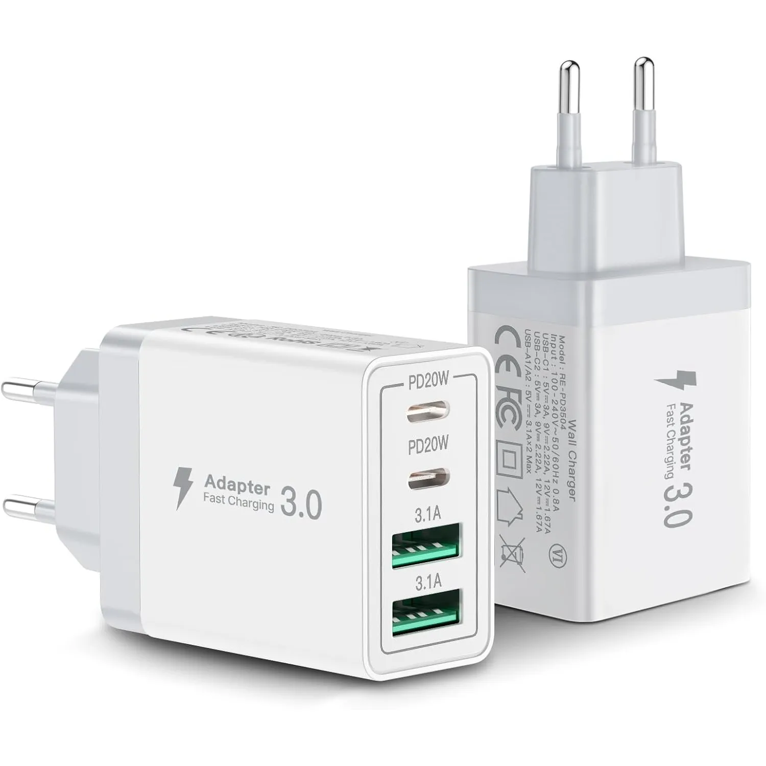 2er Pack USB C Ladegerät, Aioneus 40W Schnellladegerät 4 Ports PD+QC Netzteil, Mehrfach USB C Power Adapter für iPhone …