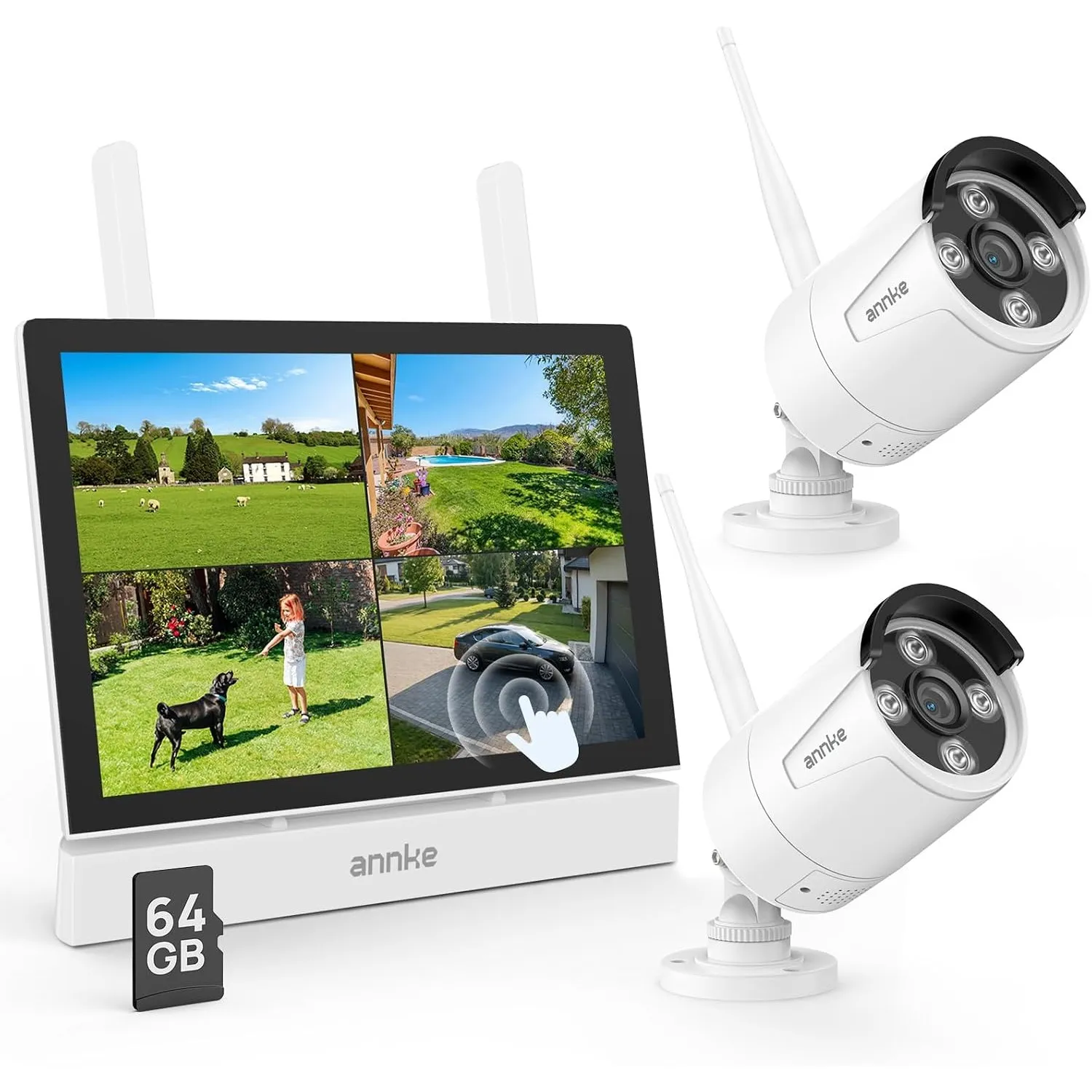 ANNKE 2K Überwachungskamera Set mit Monitor, 4CH 7" Touchscreen NVR, 64GB