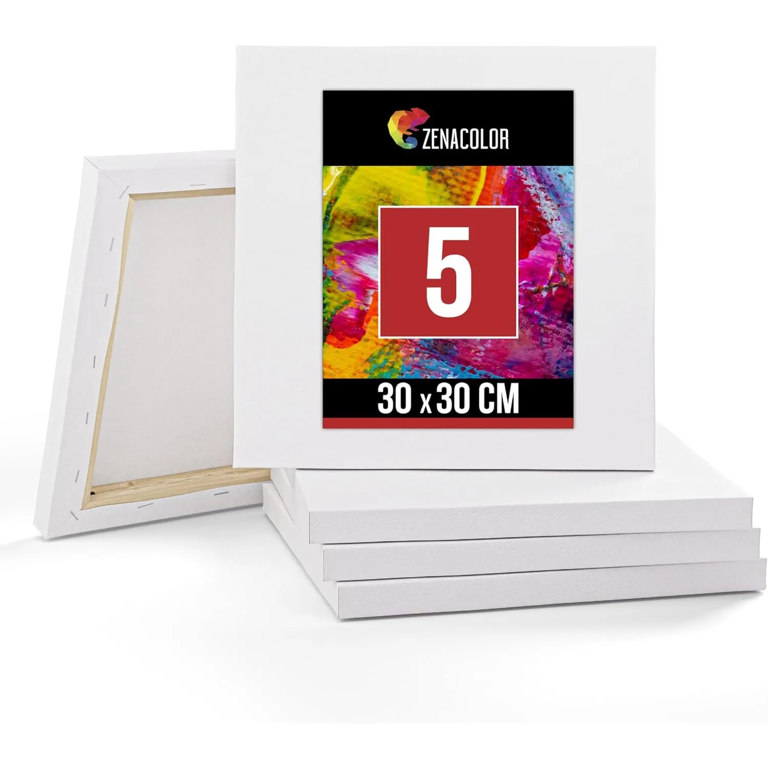 Zenacolor - Leinwand zum Bemalen 30x30 cm - Canvas Set 5 teilig