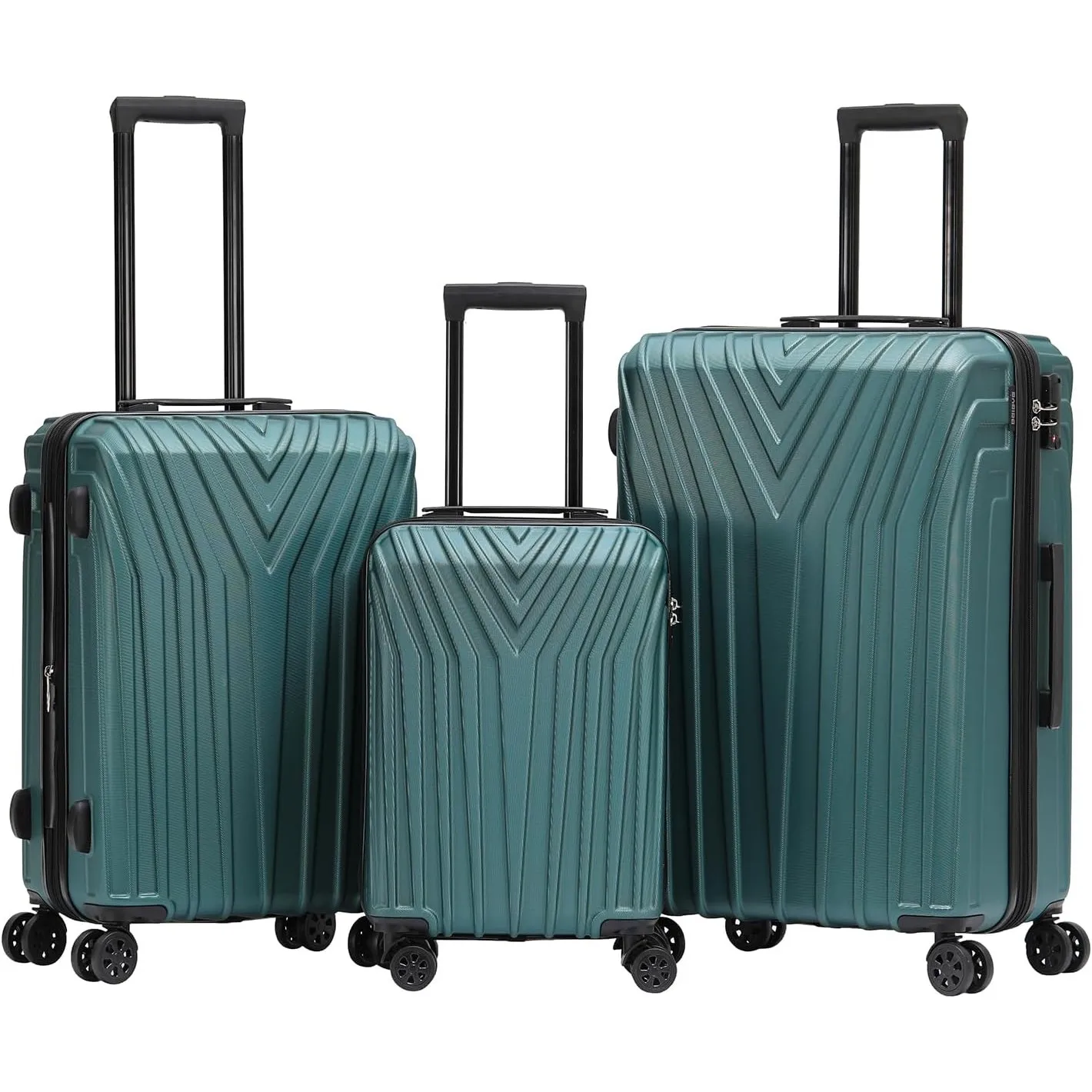 BEIBYE Kofferset Rollkoffer Koffer Hartschale,TSA Schloß, Zwillingsrollen, Erweiterung (Dunkelgrün, Set)
