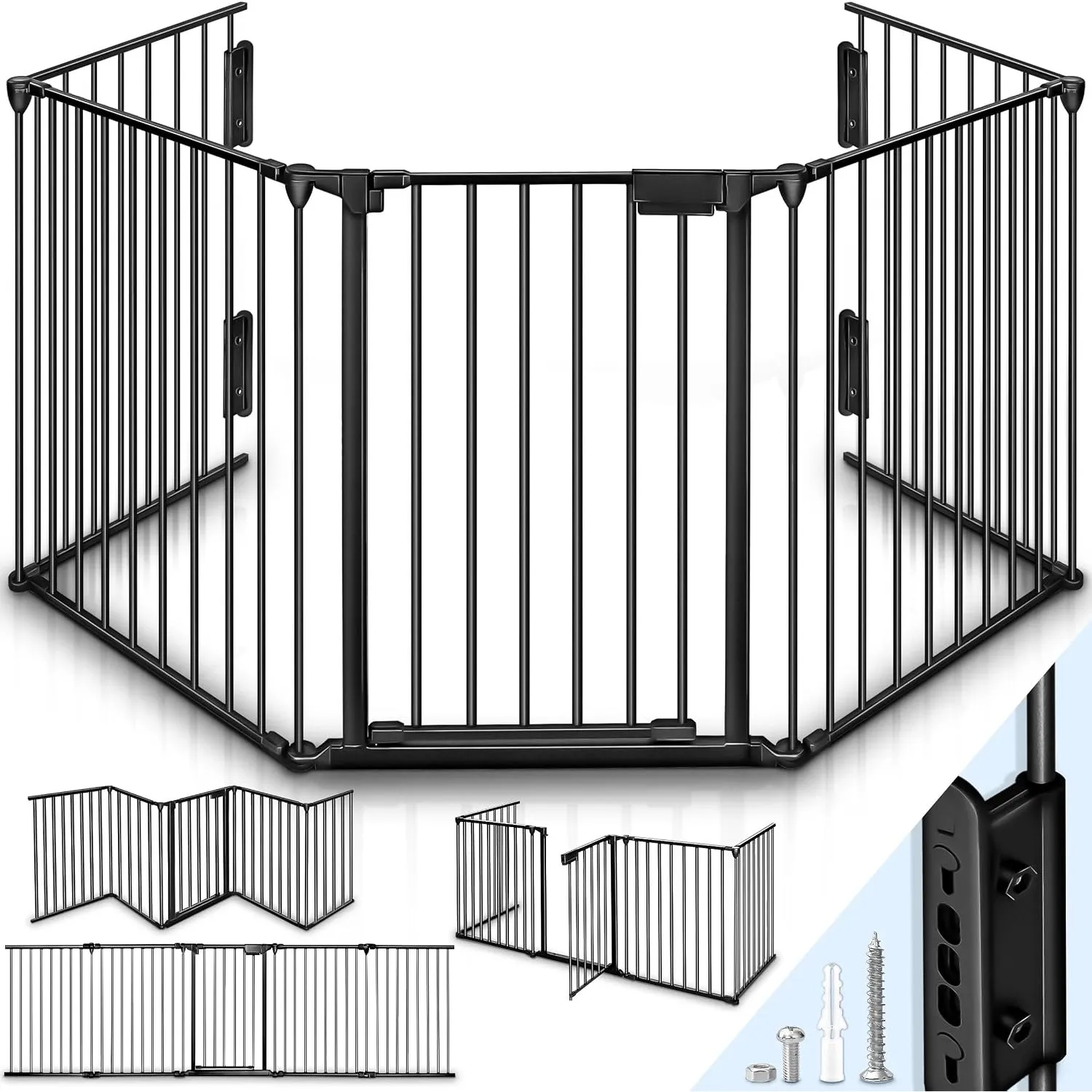 KIDUKU® Kaminschutzgitter mit Tür Metall 420 cm | Absperrgitter ohne Bohren