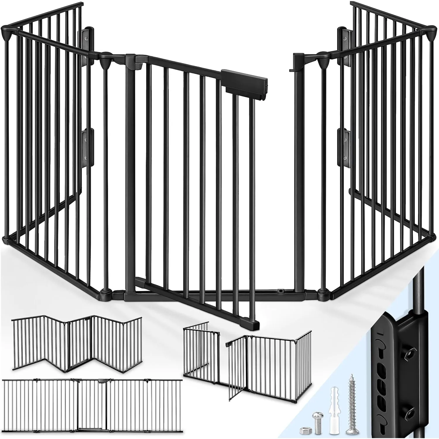 KIDUKU® Kaminschutzgitter mit Tür Metall 360 cm | Absperrgitter ohne Bohren