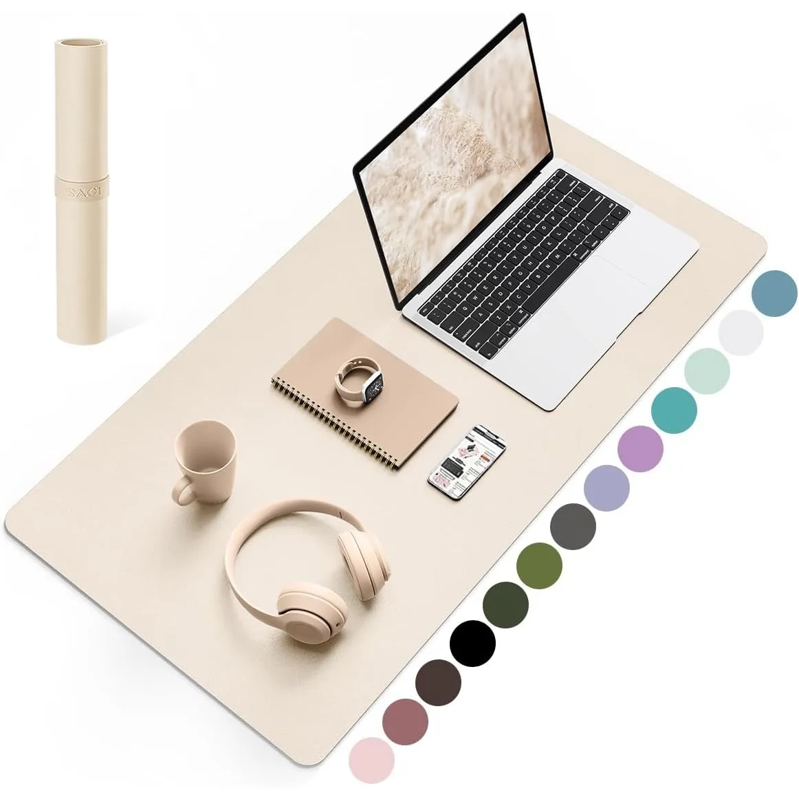 YSAGi Schreibtischunterlage, Premium PU Leder Mauspad, Beige, 80x40cm