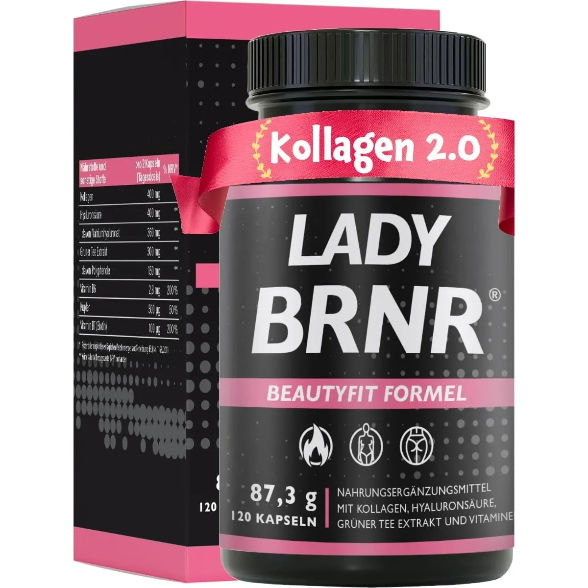 BRNR Lady - BeautyFit Stoffwechsel Formel mit Vitamin B6, Bindegewebe mit Kupfer, Kollagen, Hyaluron hochdosiert, Bioti…