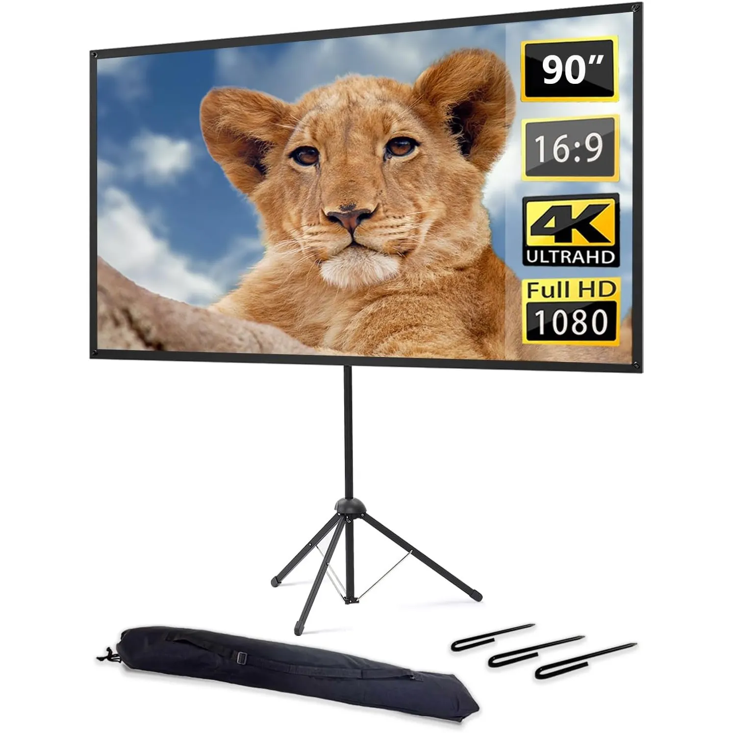 Beamer Leinwand mit Stativ, Tragbar Projektor Leinwand 90 Zoll, 16:9, 4K HD ProjektionLeinwand, Leicht und Kompakt, tra…