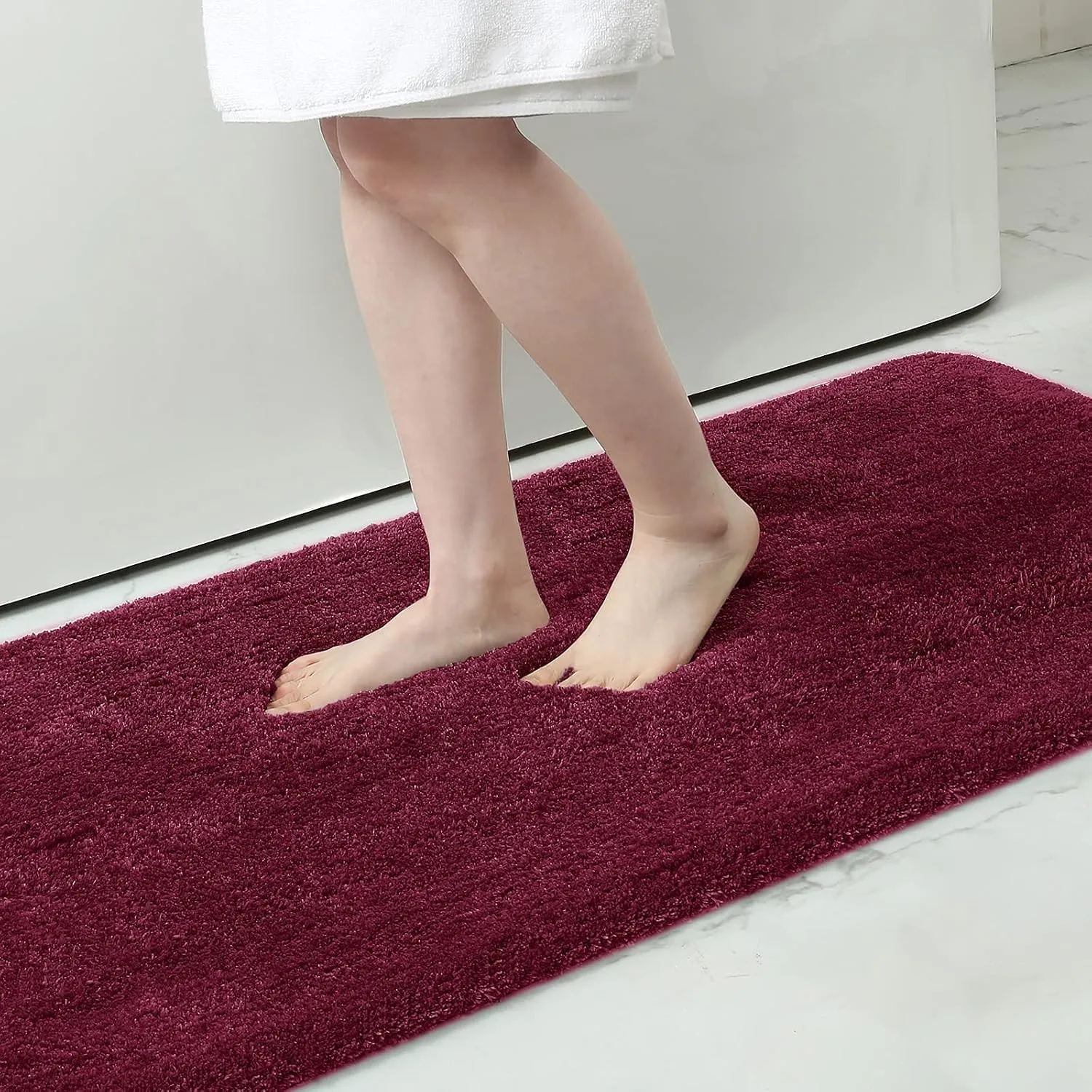 Homaxy Weich Hochflor Badezimmerteppich, Badematte, 51 x 76 cm, Weinrot