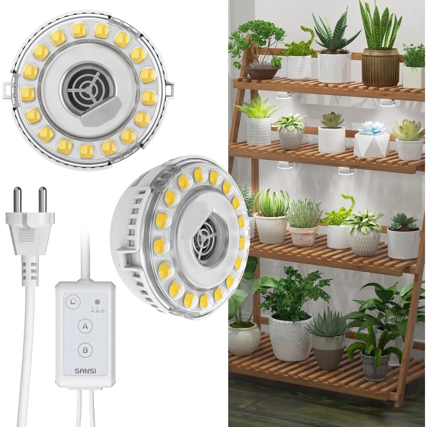 SANSI Pflanzenlampe LED Vollspektrum, 10W 2-Kopf Klebende Grow Lampe