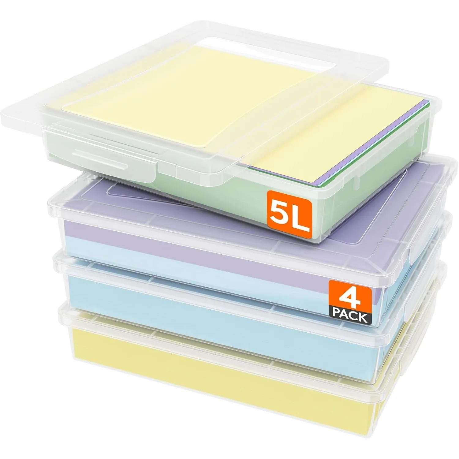 Lifewit 4 Pack 5L Aufbewahrungsbox A4 mit Deckel, Transparent Storage Box