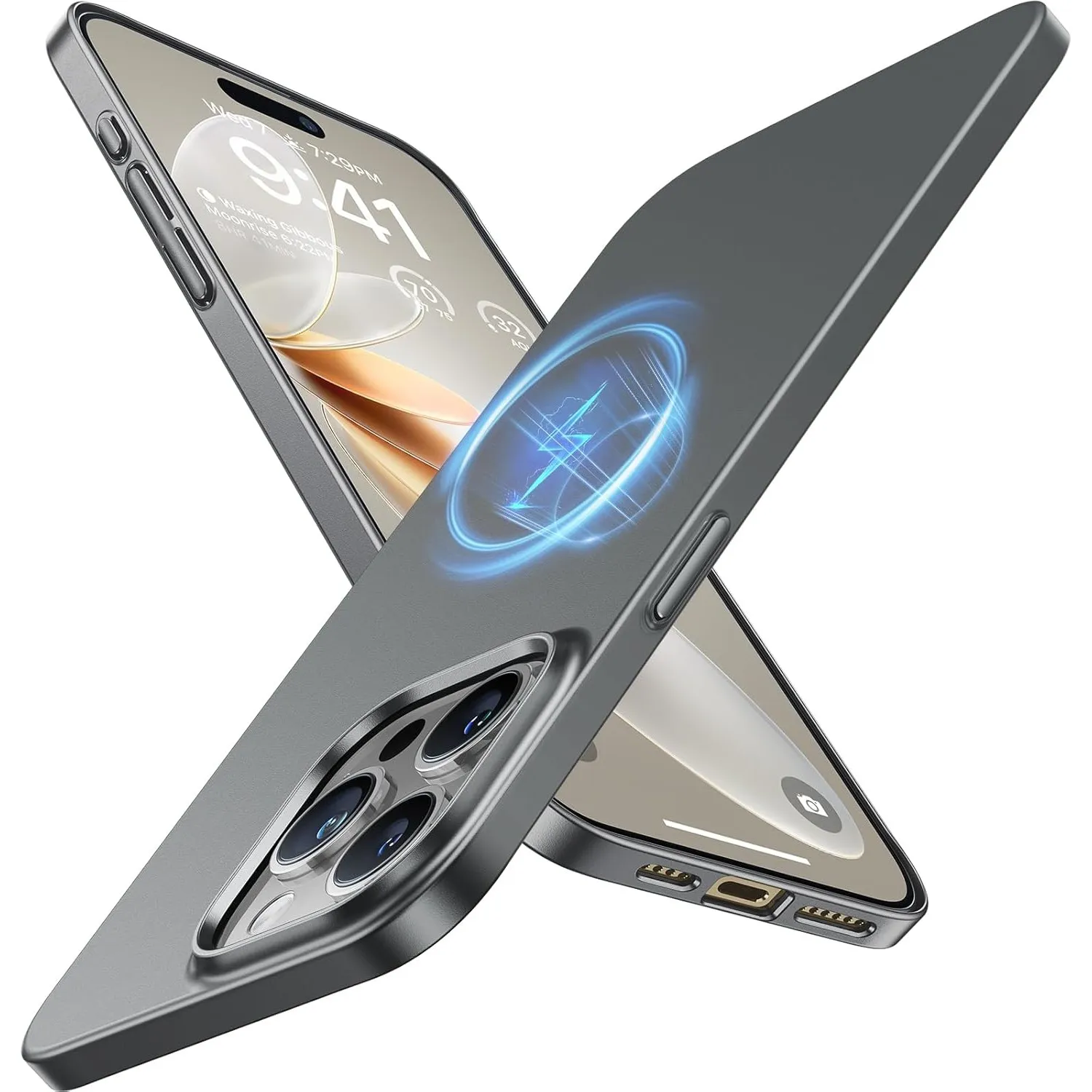 TORRAS Ultra Dünn für iPhone 15 Pro Hülle für MagSafe, Grau