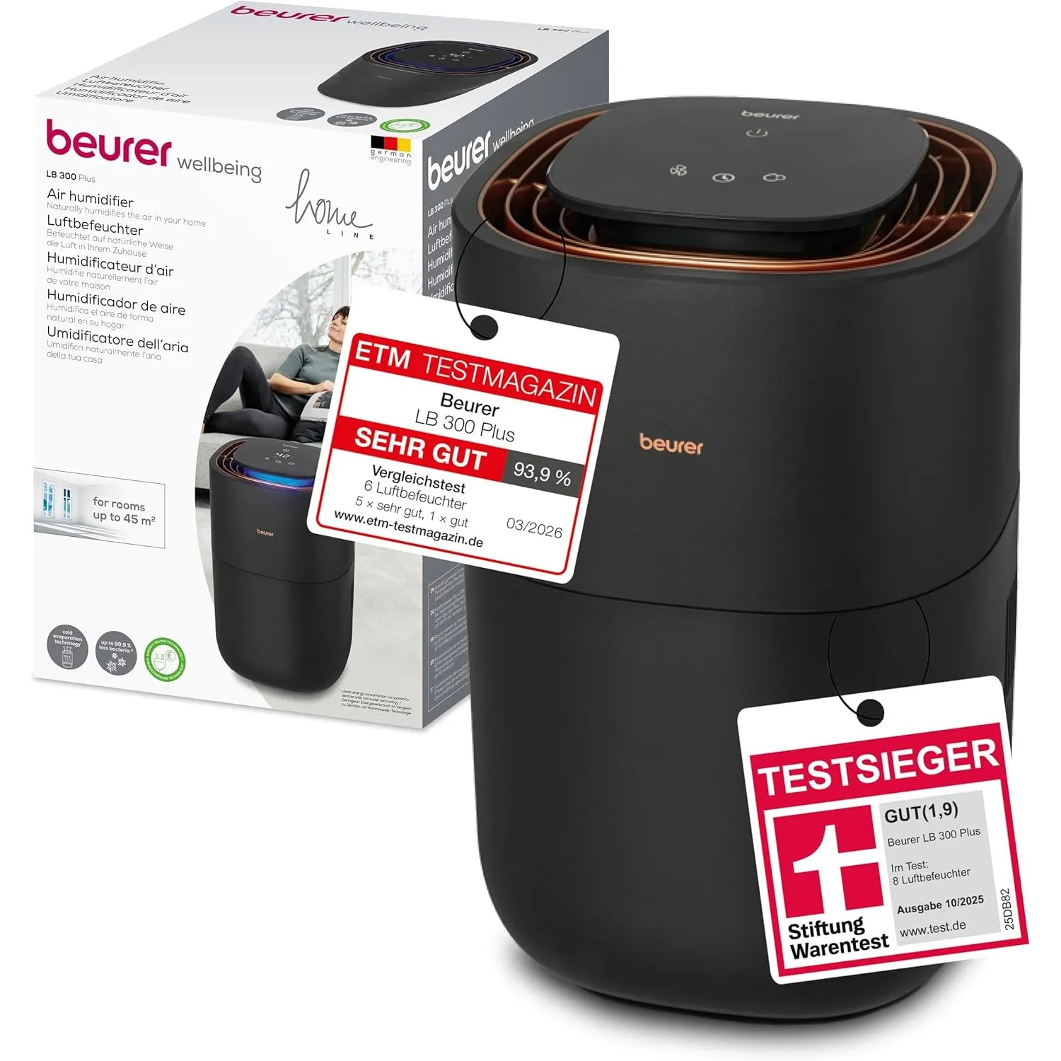 Beurer LB 300 Plus Luftbefeuchter, TESTSIEGER Stiftung Warentest, mit energieeffizienter Kaltverdunstungstechnologie, f…