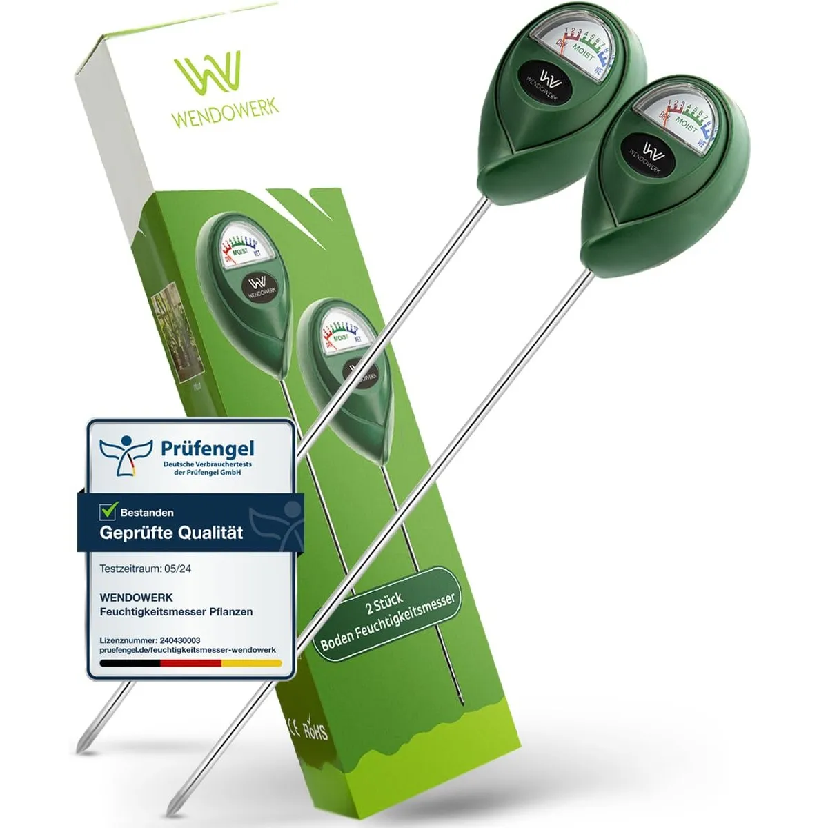WENDOWERK® [2 Stück Extra Langer Boden Feuchtigkeitsmesser für Pflanzen 40CM [Grün/Grün] - Ohne Batterien - Verbesserte…