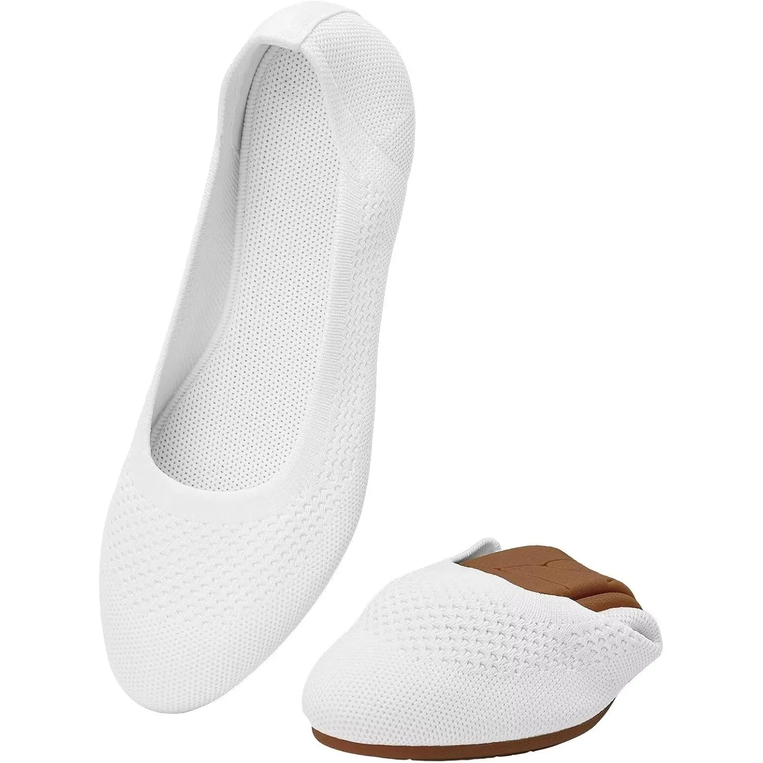 Puxowe Damen Strick-Ballerinas mit Rundkappe Flache Slip-On Schuhe Superweich für Komfort Bequem für Spaziergänge Niedr…