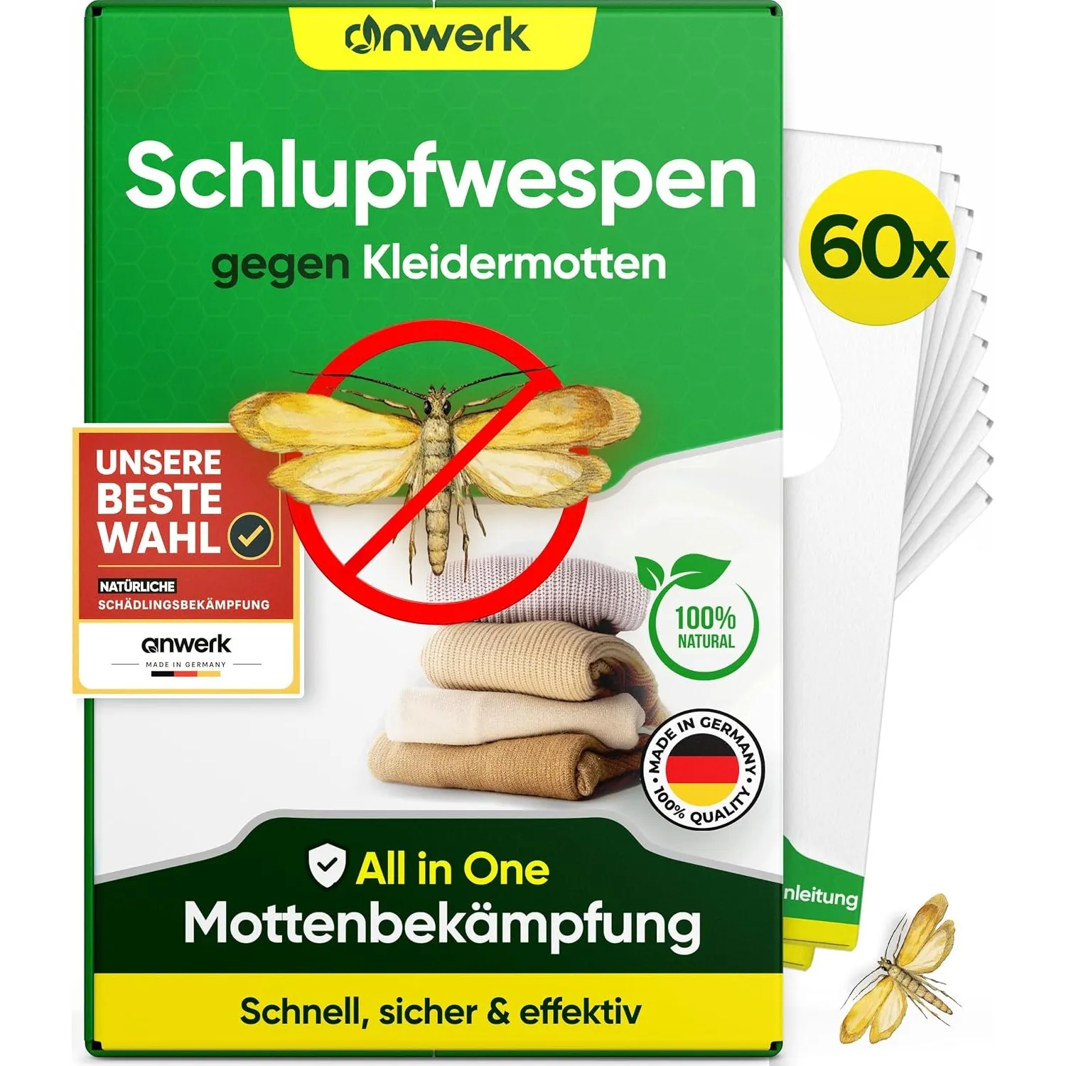 anwerk® Schlupfwespen gegen Kleidermotten - 60 Karten (10 Karten à 6 Lieferungen) - Effektiv Kleider Motten bekämpfen -…