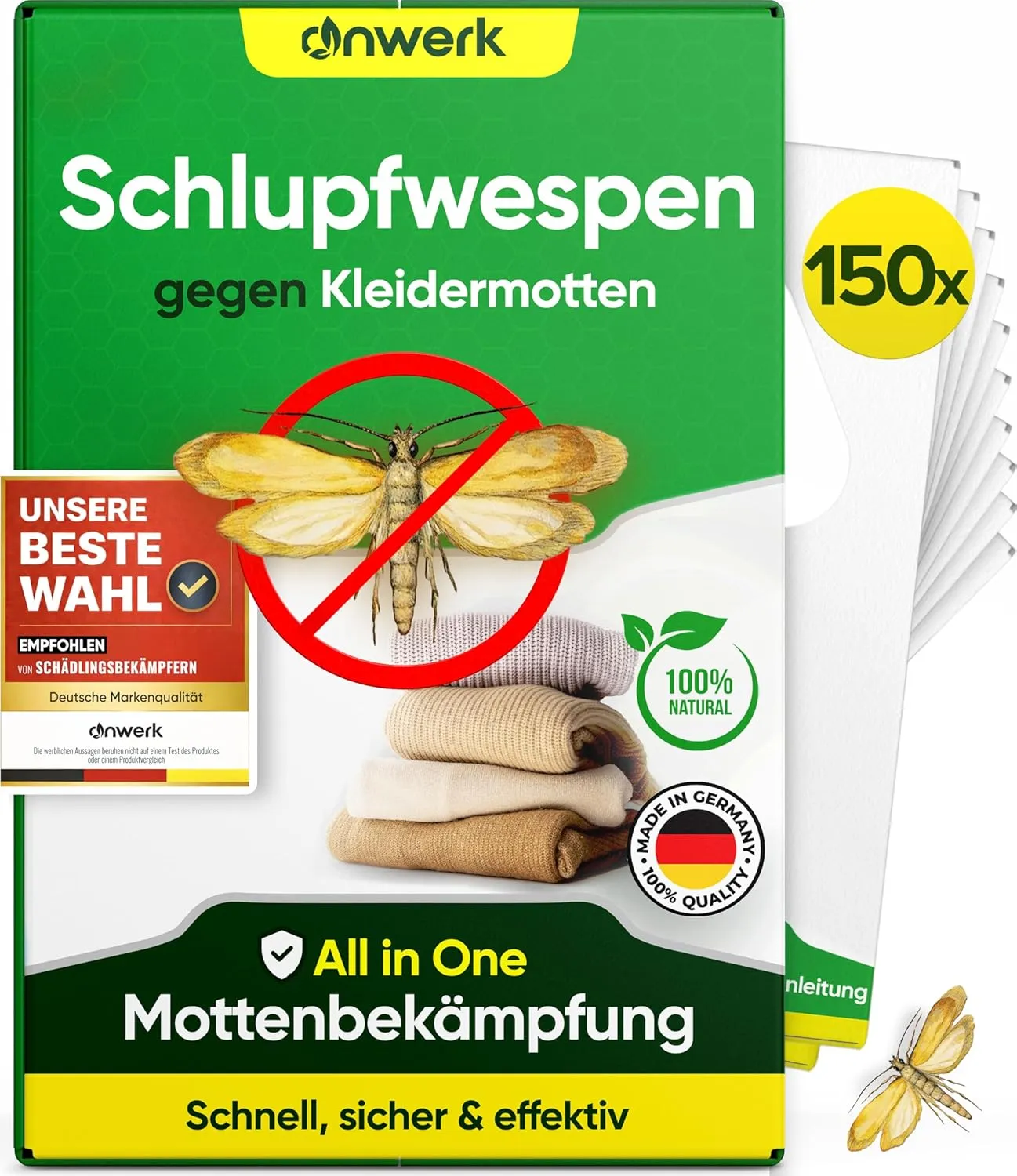 anwerk Ichneumon Wasps Against Clothes Moths - 150 Cards (25 Cards of 6 Deliveries) - Effective Clothes Moth Fight - Al…