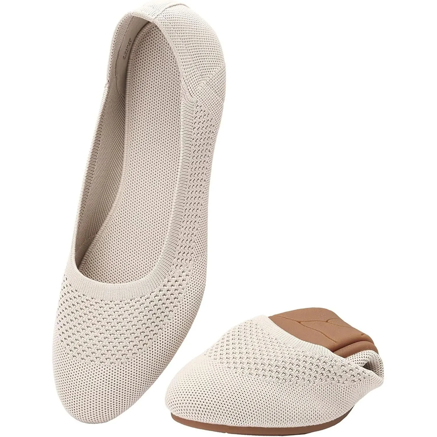 Puxowe Damen Strick-Ballerinas mit Rundkappe Flache Slip-On Schuhe Superweich für Komfort Bequem für Spaziergänge Niedr…