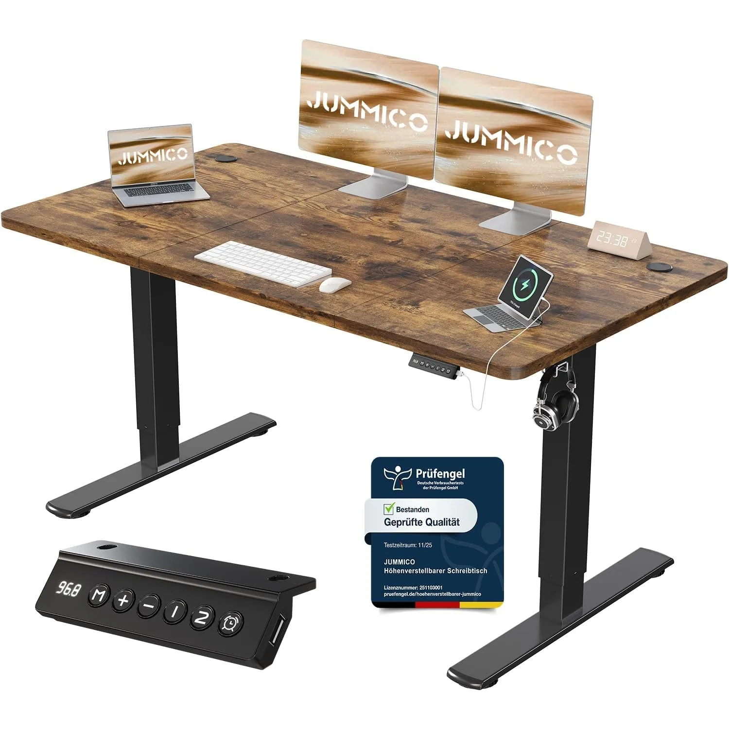 JUMMICO Höhenverstellbarer Schreibtisch mit USB-Ladeanschluss,Schreibtisch Höhenverstellbar Elektrisch 140 x 60 cm, Ste…