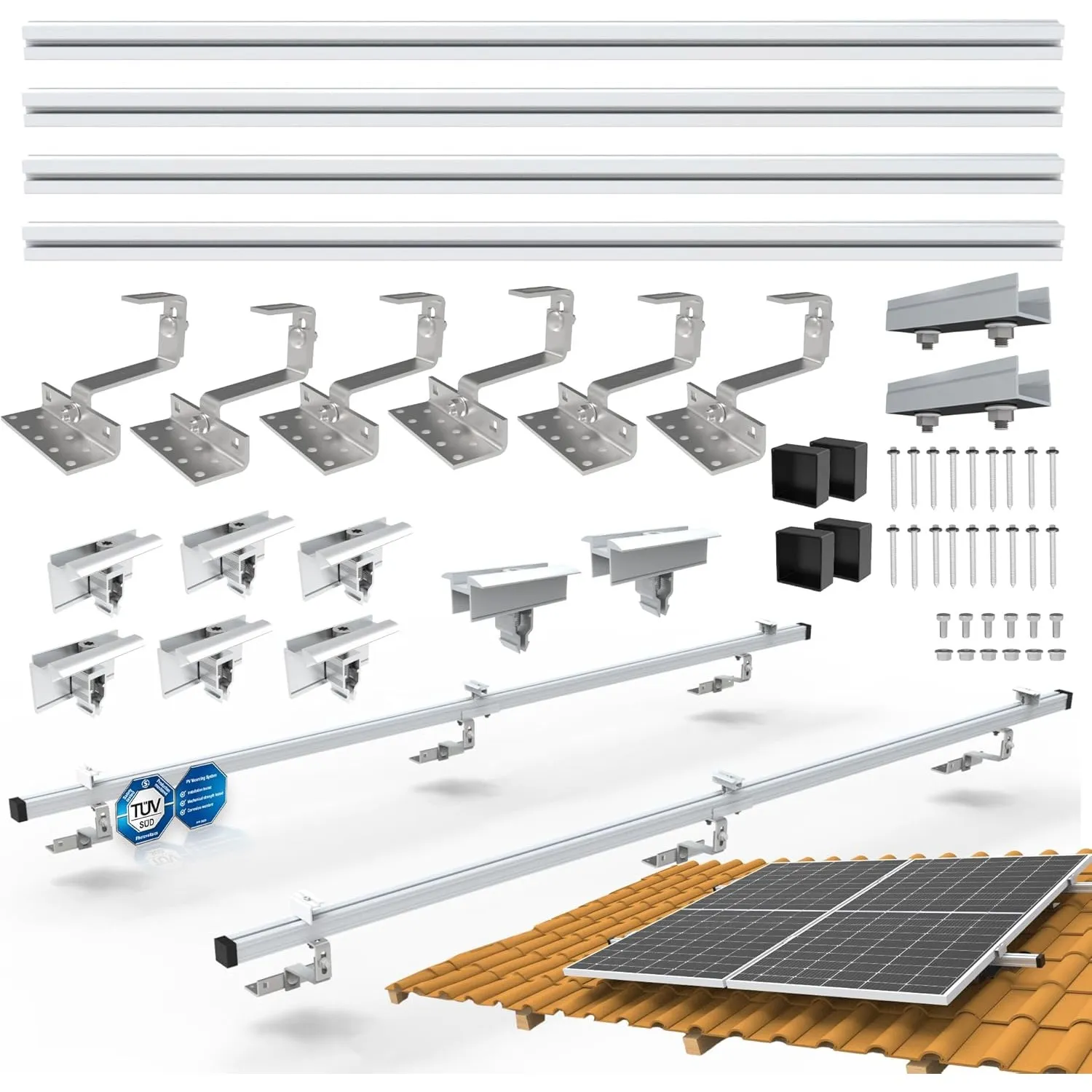 PV-Halterung Ziegeldach | Balkonkraftwerk | 2 Module | Silber