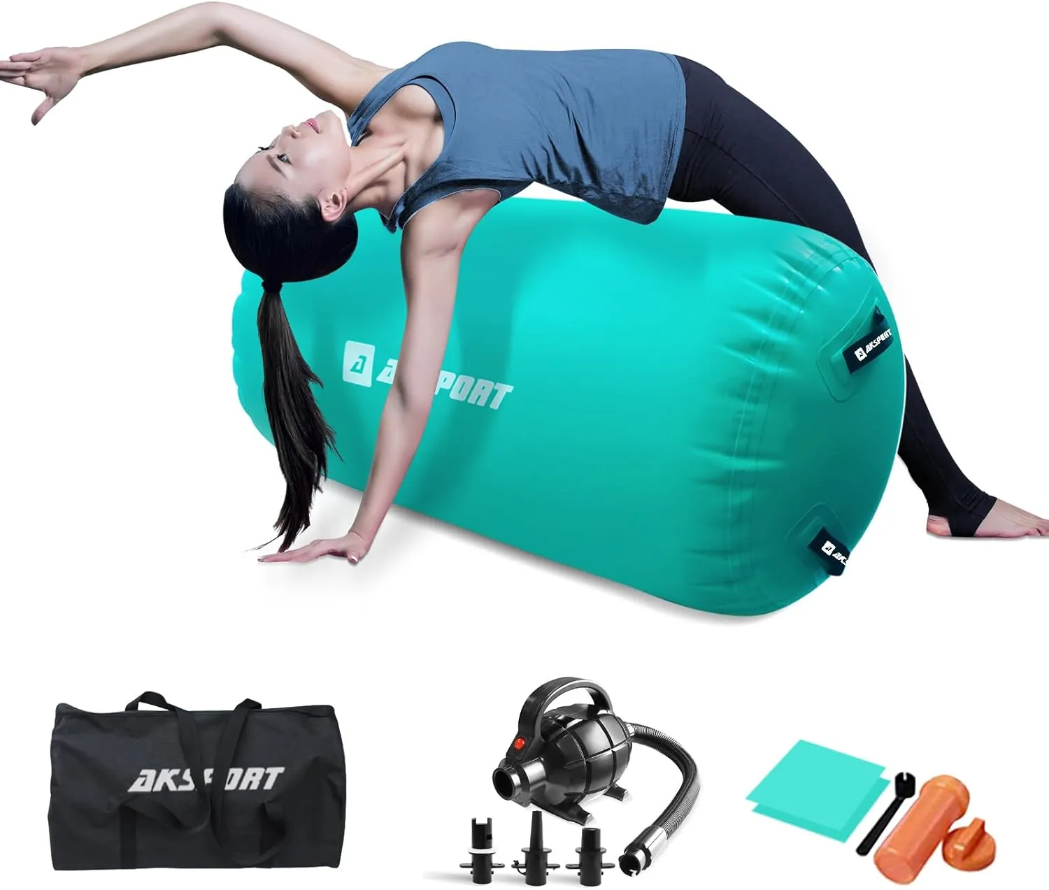 AKSPORT Air Matte Rolle Aufblasbare Air Roller Gymnastik Air Rolle Turnen mit elektrischer Luftpumpe für den Heimgebrau…