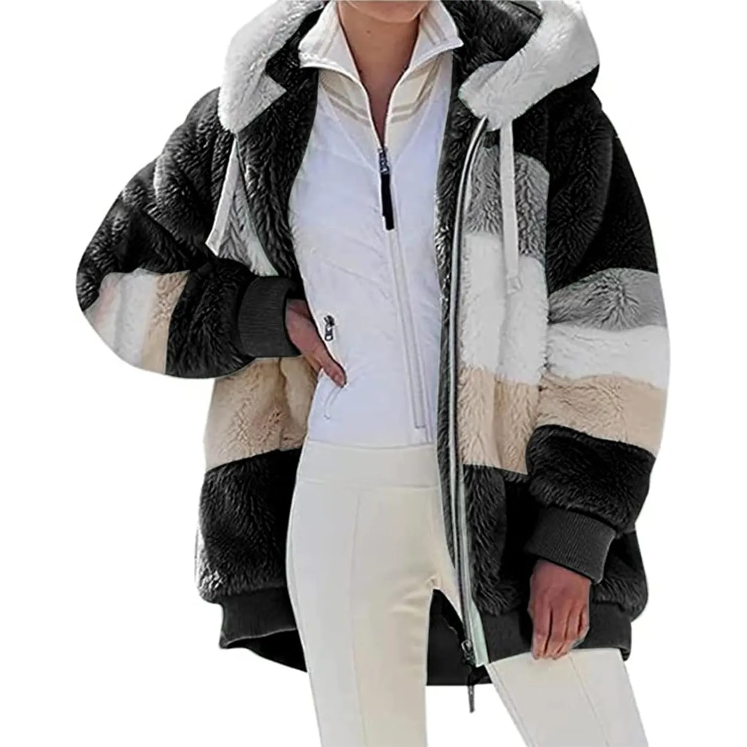Livonmone Fleecejacke Hoodie Damen Kapuzenpullover Teddy-Fleece Warm Herbst Wintermantel Stilvoller ReißVerschluss Fell…