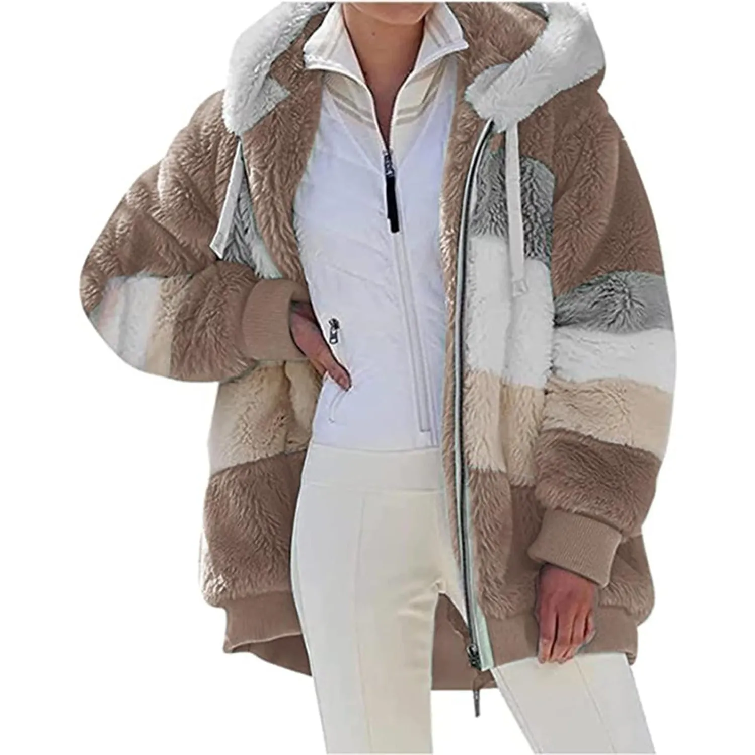Livonmone Fleecejacke Hoodie Damen Kapuzenpullover Teddy-Fleece Warm Herbst Wintermantel Stilvoller ReißVerschluss Fell…