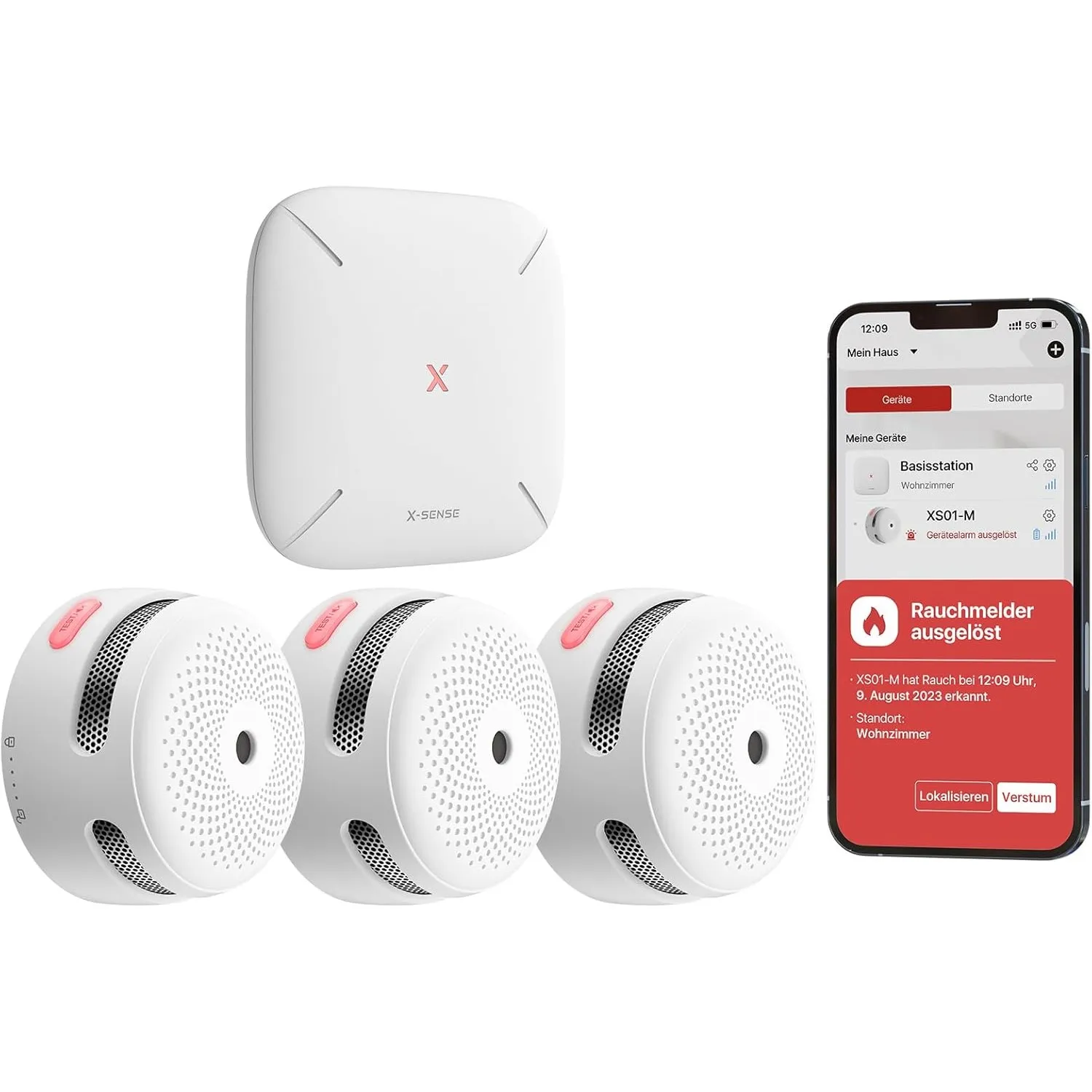 X-Sense Smart Rauchmelder XS01-M mit SBS50 Basisstation, Zertifiziert nach EN 14604, Funkrauchmelder mit WLAN, vernetzb…