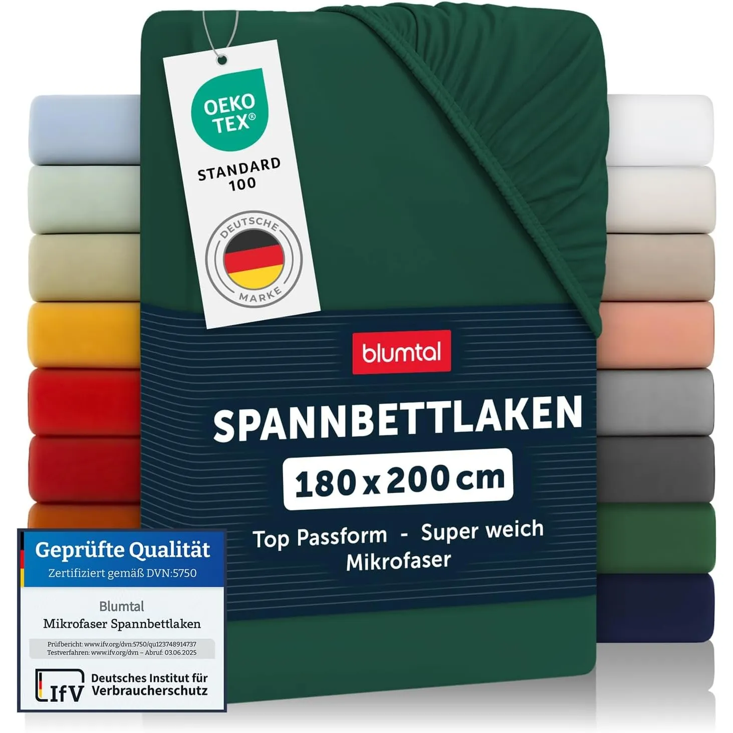 Blumtal® Spannbettlaken 180x200x30cm aus Microfaser - Oekotex zertifiziertes Bettlaken Spannbettlaken in Dunkelgrün