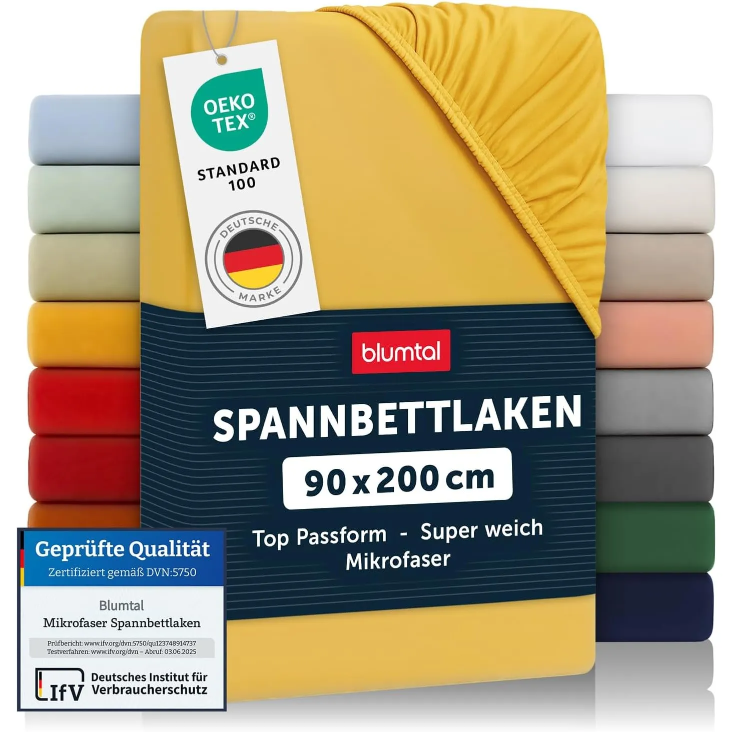 Blumtal® Spannbettlaken 90x200x30cm aus Microfaser - Oekotex zertifiziertes Bettlaken Spannbettlaken in Spicy Mustard -…