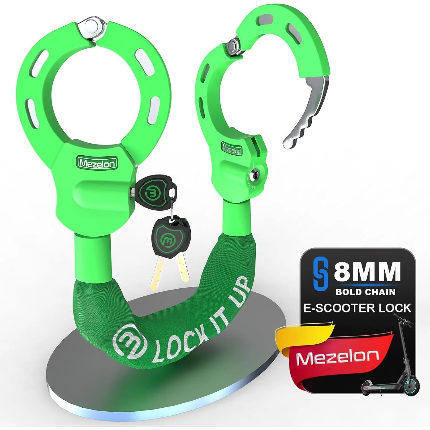 Mezelon E Scooter Schloss 8mm | Hochsicherheits-Handschellenschloss | Fahrradschloss für E Scooter, Fahrräder, E-Bikes …