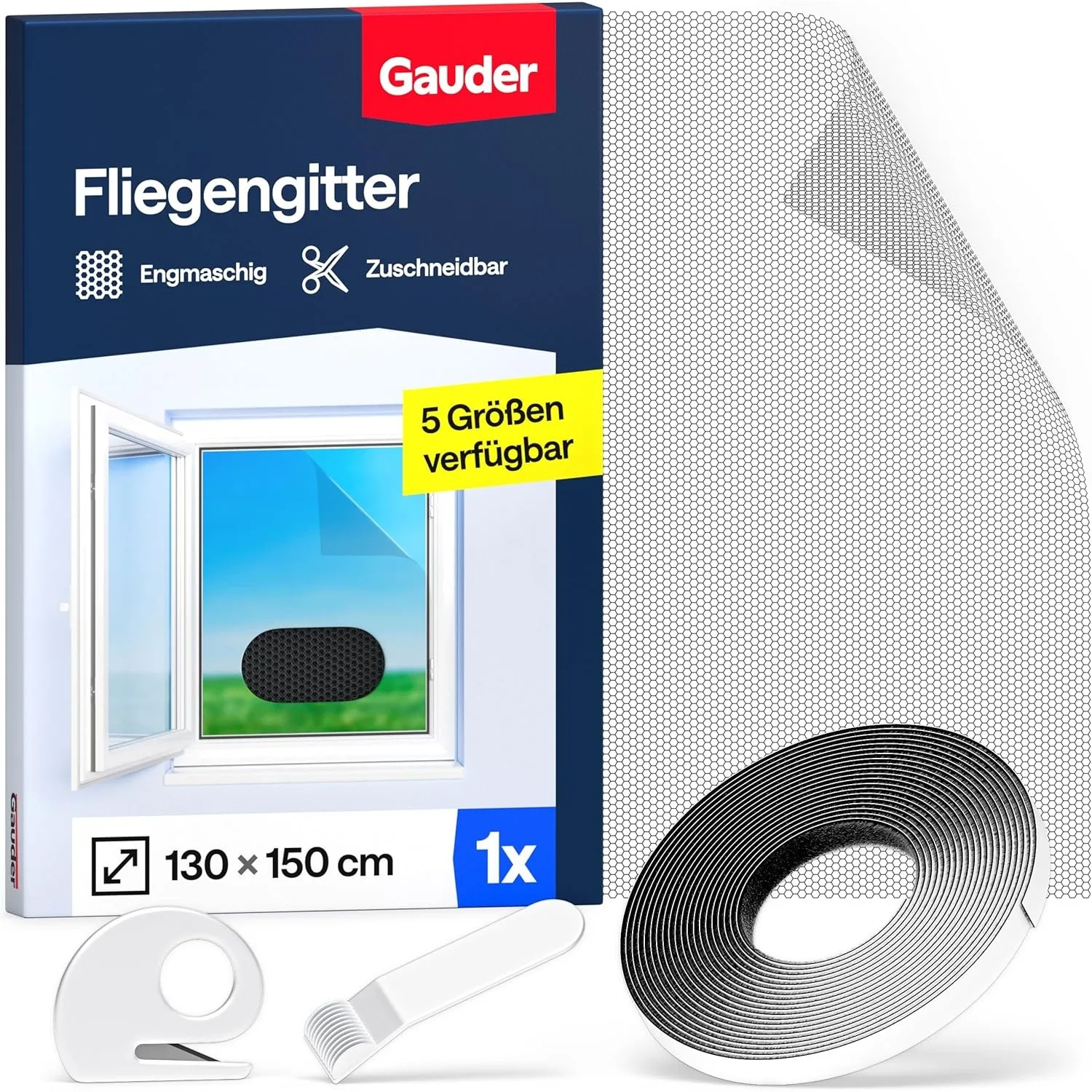 GAUDER Fliegengitter Fenster, Insektenschutz ohne Bohren (130x150cm)