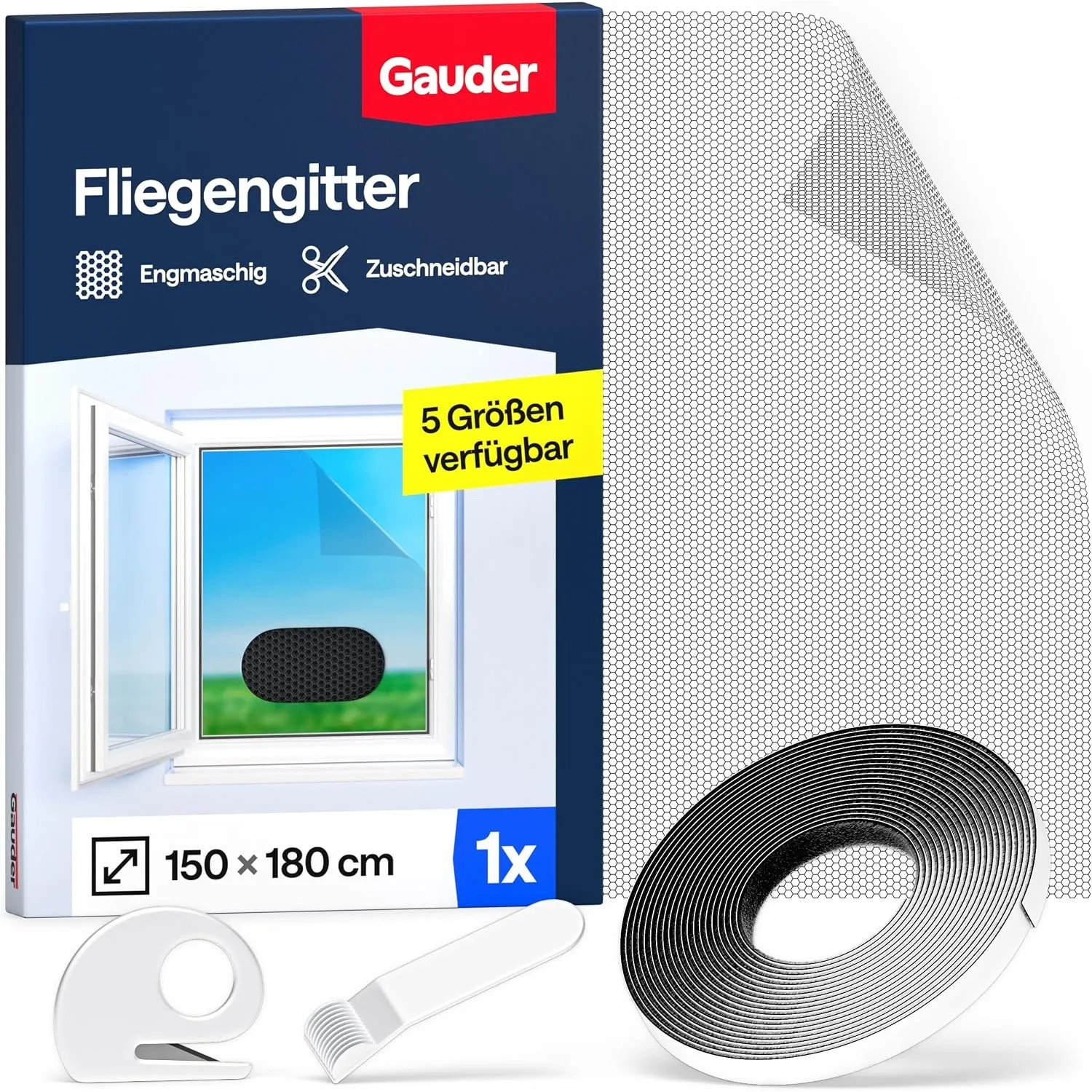 GAUDER Fliegengitter Fenster, Insektenschutz ohne Bohren (150x180cm)