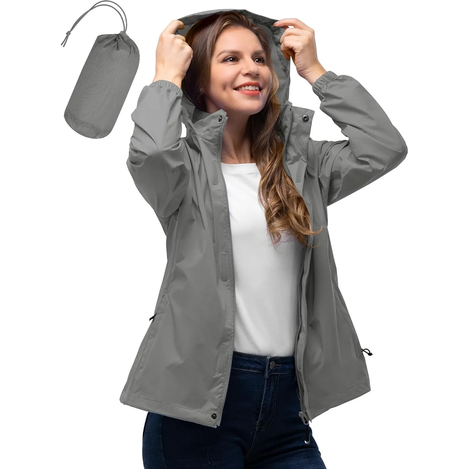 33,000ft Damen Wasserdichte Faltbar Regenjacke Atmungsaktive Windbreaker