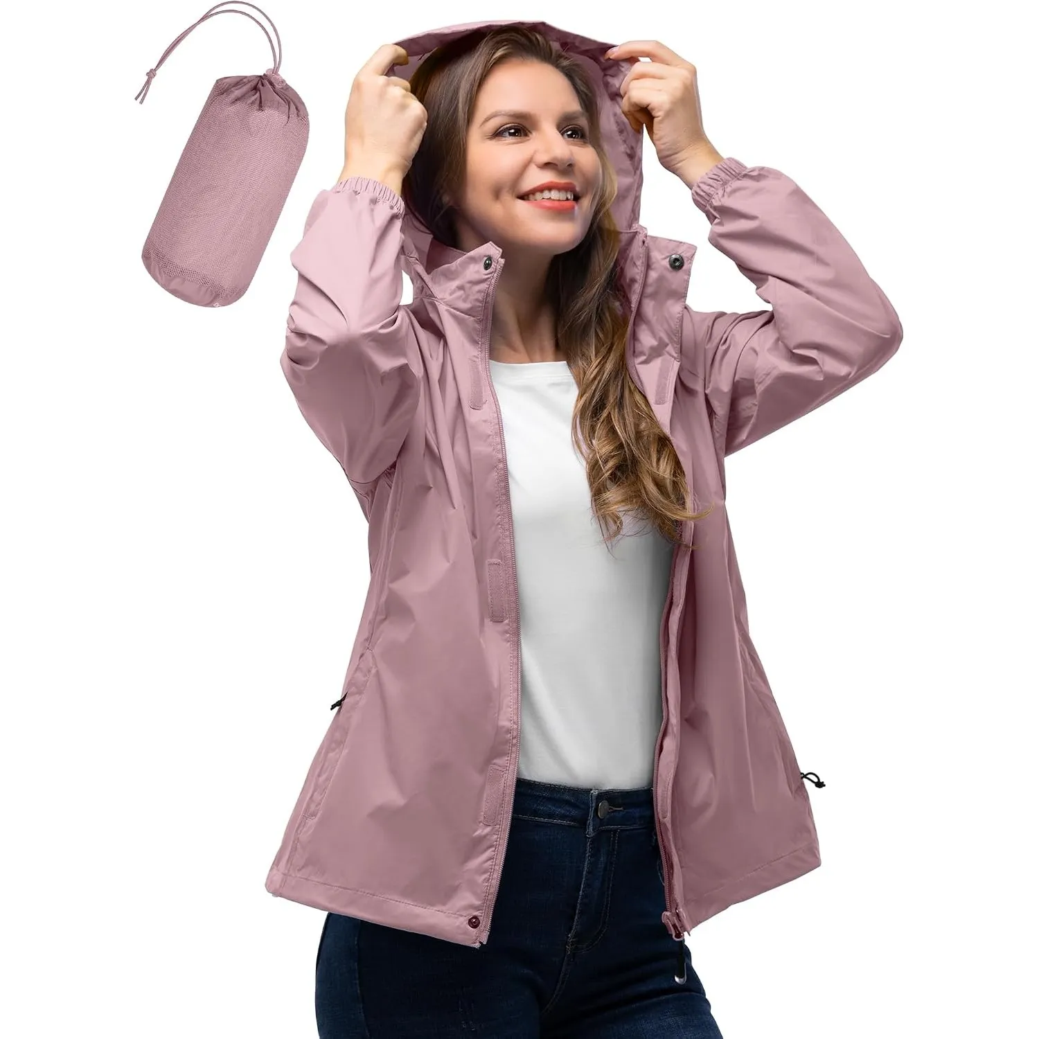 33,000ft Damen Wasserdichte Faltbar Regenjacke Atmungsaktive Windbreaker