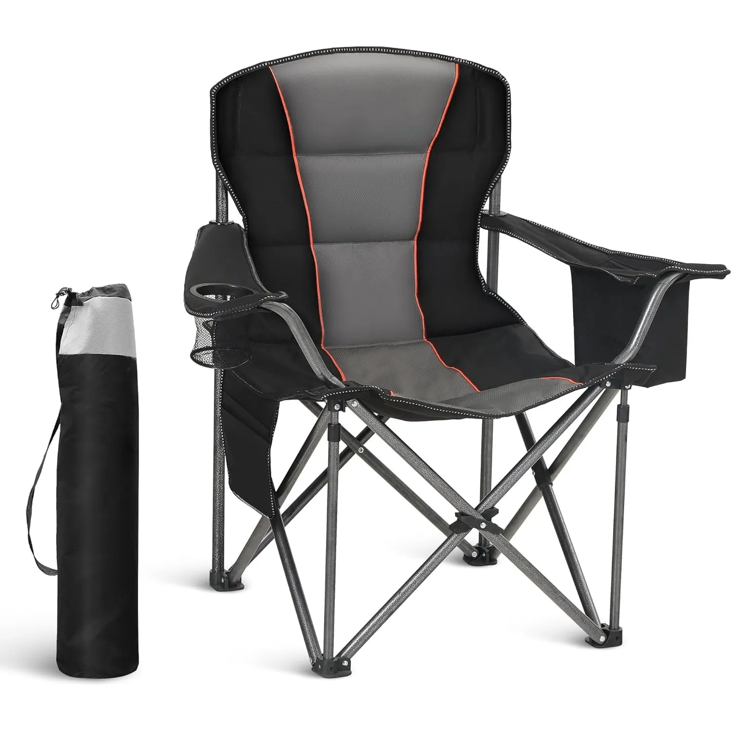 LET'S CAMP Campingstuhl Klappstuhl Faltbar Übergroßer Angelstuhl mit Getränkehaltern Kühltasche Faltstuhl Outdoorstuhl …