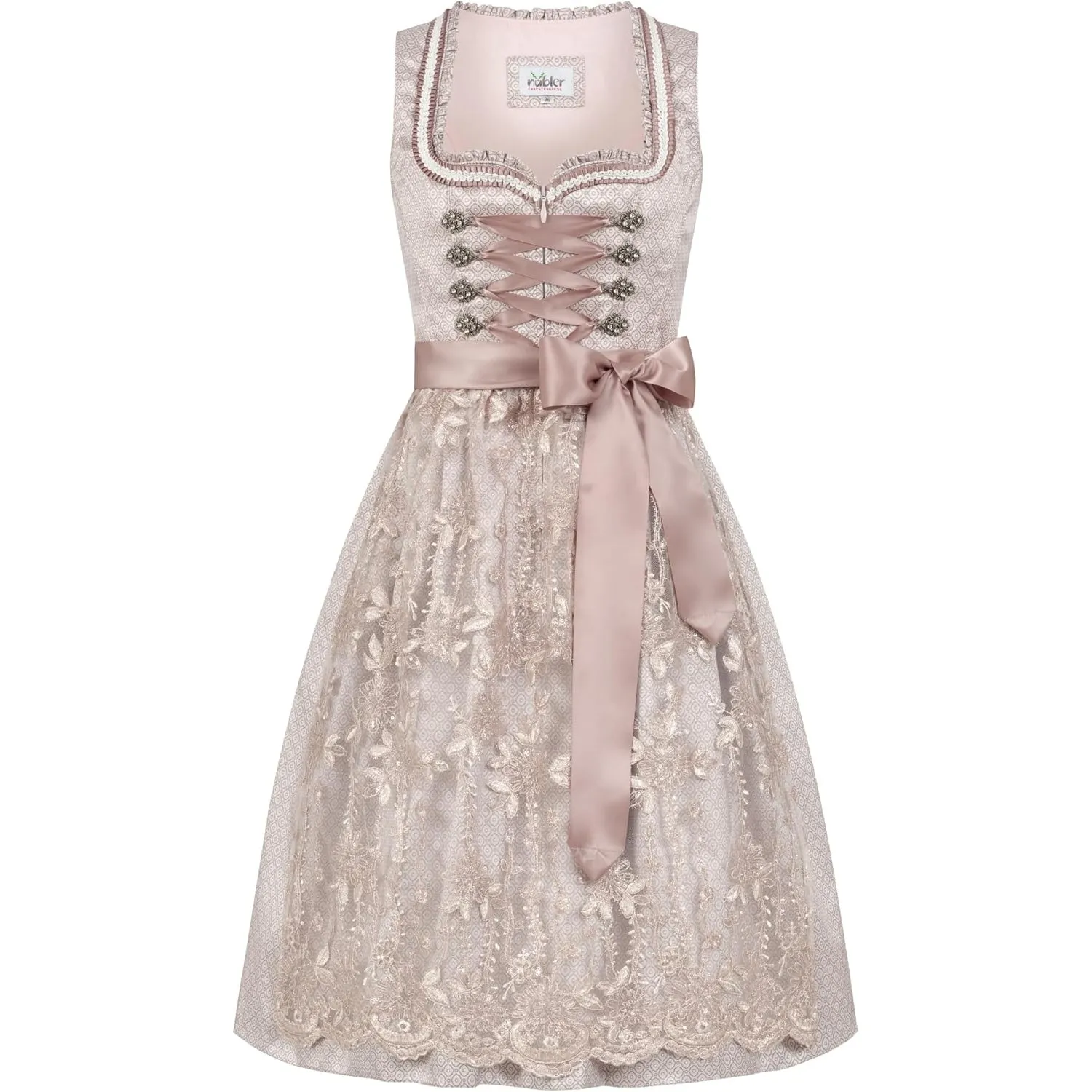 Nübler Damen Dirndl Tessa I Größen 30-48 I Mini-Dirndl mit Rocklänge 55 cm & passender Schürze I Kurzes Trachtenkleid m…