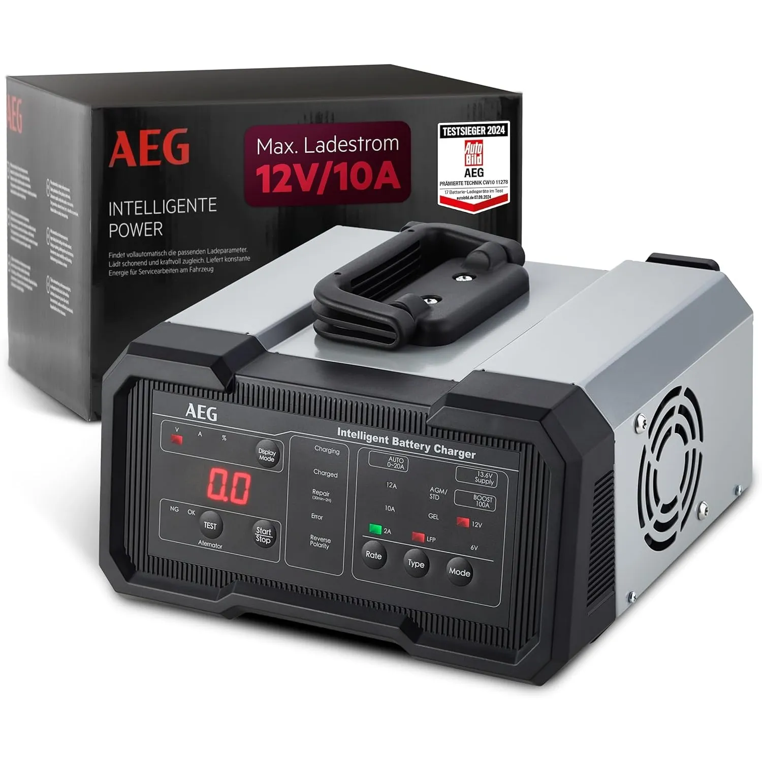 AEG Batterieladegerät CW10, für 6/12 V Batterien, 10A, automatische Ladefunktion, umfangreicher Sicherungsschutz, Erhal…