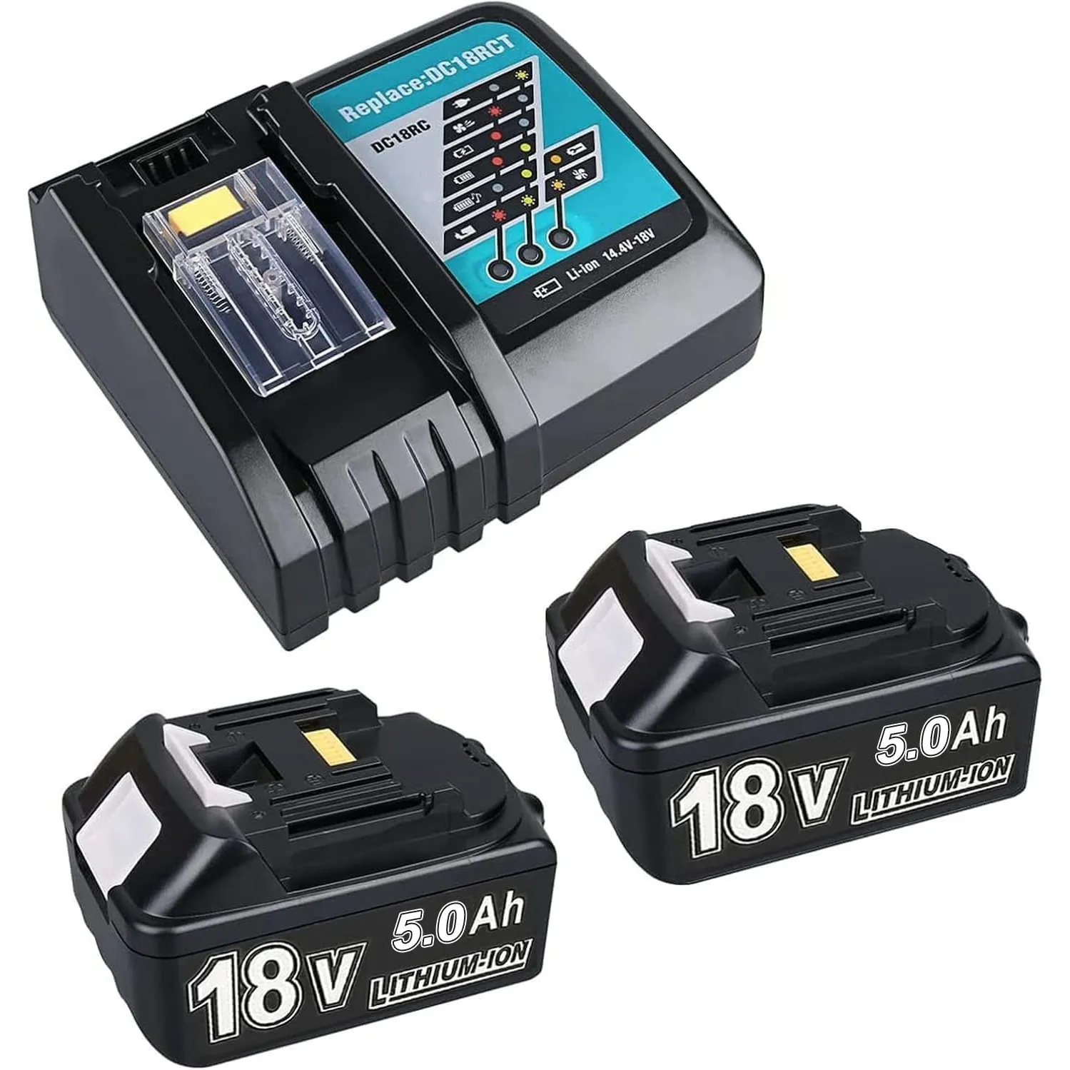 2X 18V 5,0Ah Ersatzakku für Makita + 4A DC18RC Ladegerät