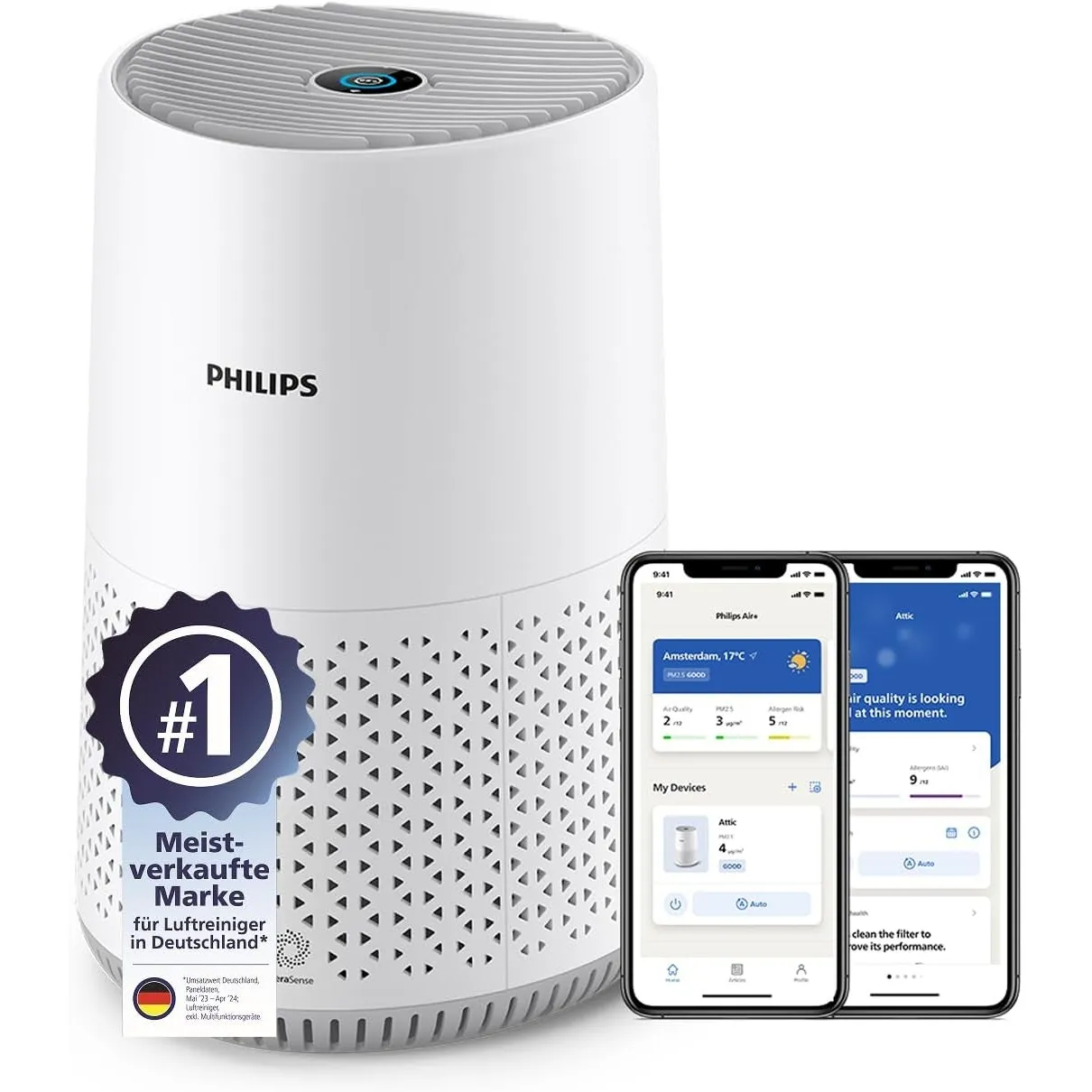 Philips Luftreiniger 600 Serie mit SmartSensor, Weiß, für Räume bis 44 m²