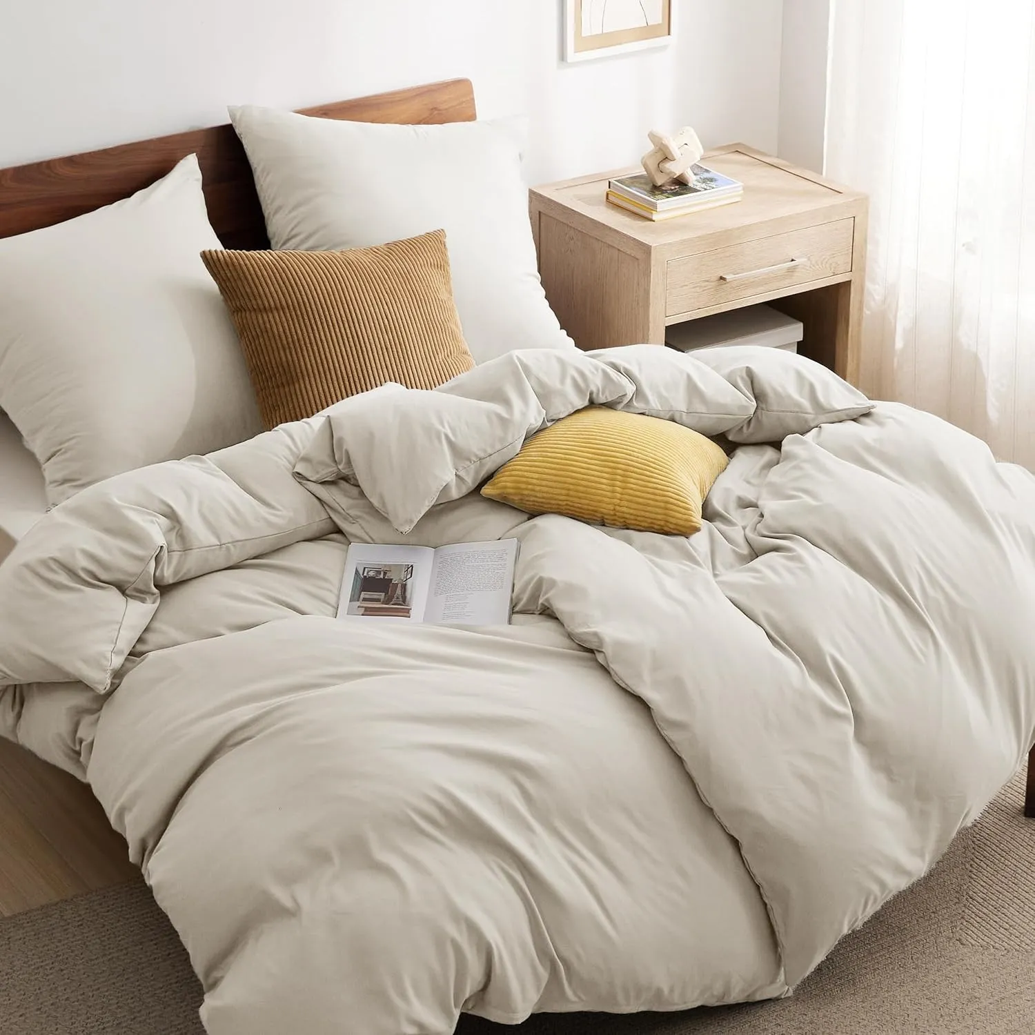 BEDSURE Bettwäsche 135x200 4teilig Beige - 2 Bettbezug 135 x 200 cm + 2 Kissenbezüge 80X80 cm, Oeko-TEX Bettwäsche-Sets…