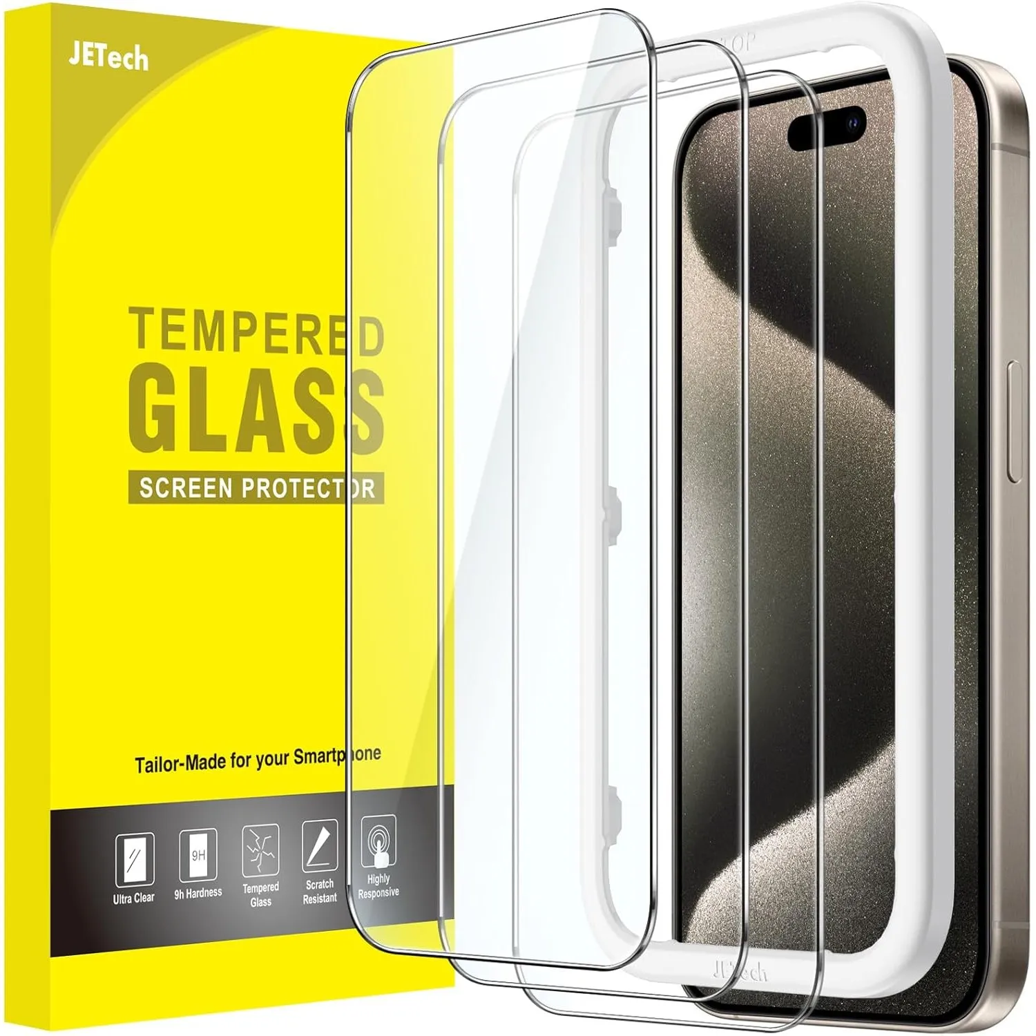 JETech Schutzfolie für iPhone 15 Pro Max, 3 Stück | 9H Gehärtetes Glas Displayschutzfolie, HD Klar, Kratzschutz, Einfac…