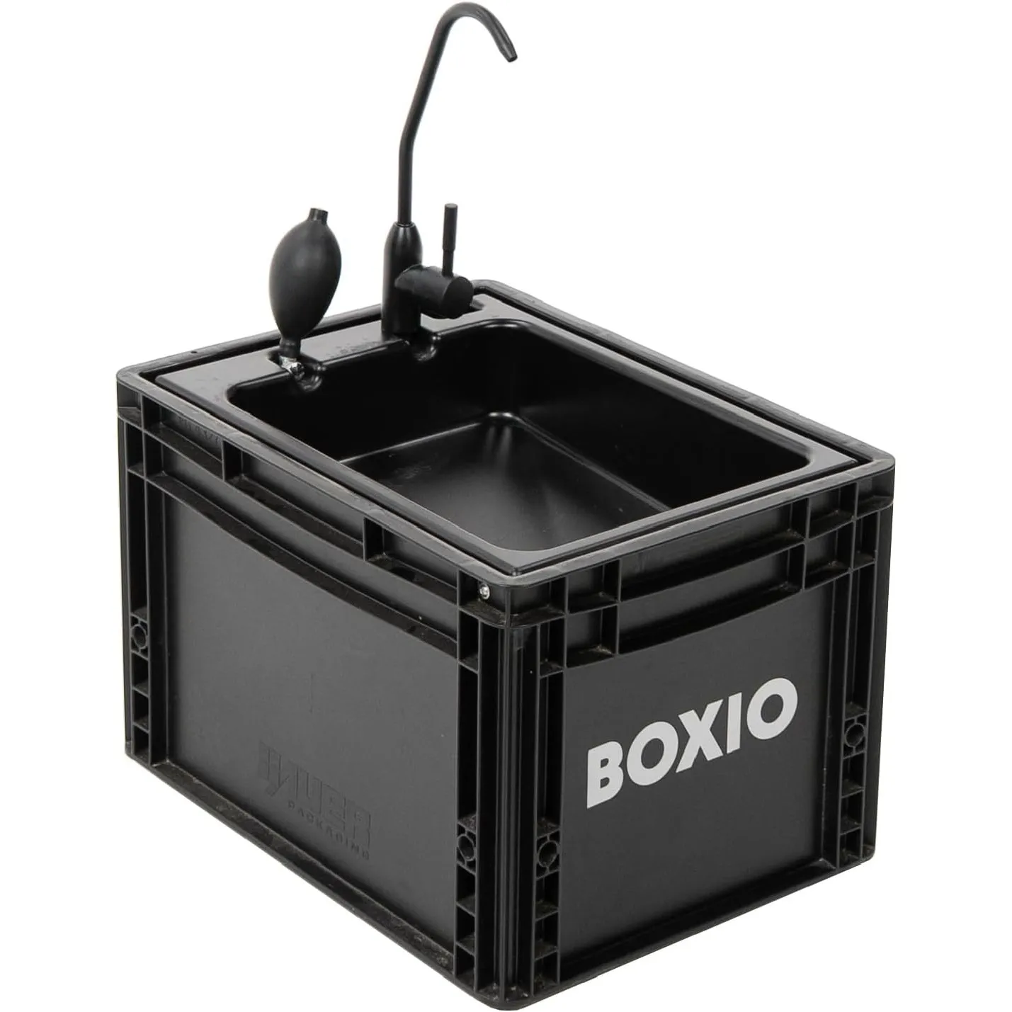 BOXIO - WASH: Mobiles 40x30 Spülbecken, Camping Waschbecken mit Pumpe ohne Strom, Camping Zubehör in Eurobox für den Va…
