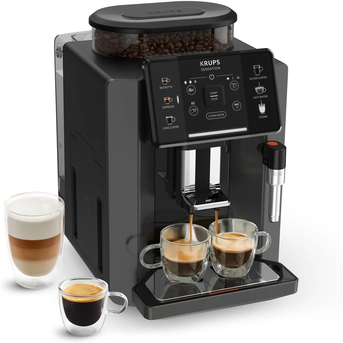 Krups Sensation Kaffeevollautomat mit Milchschaumdüse, Kaffeemaschine für Espresso, Cappuccino & Latte Macchiato, gemac…