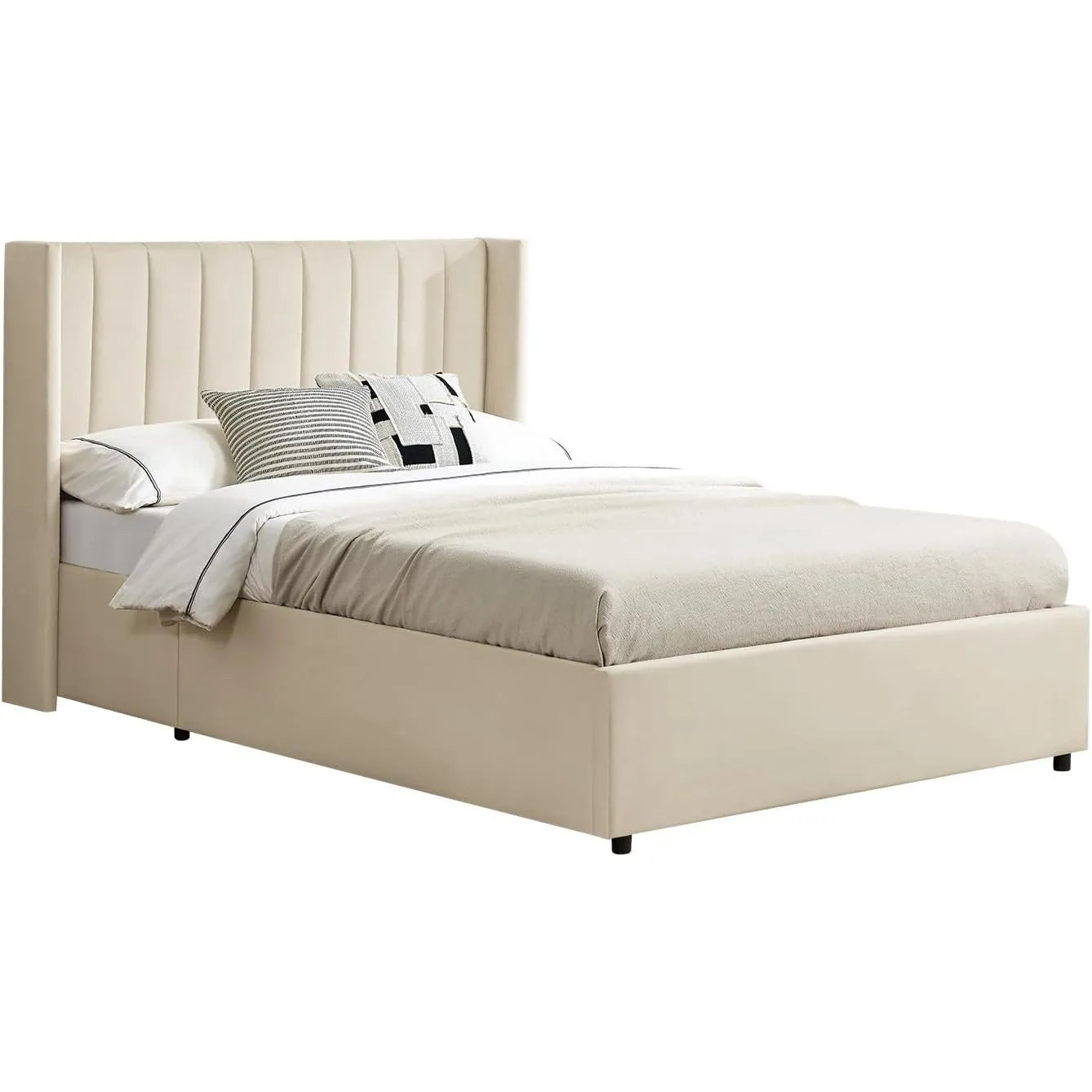 Juskys Polsterbett Savona 140x200 cm, Bett mit Stauraum, Lattenrost, Samt-Bezug, Bettgestell aus Holz, bis 250 kg, groß…