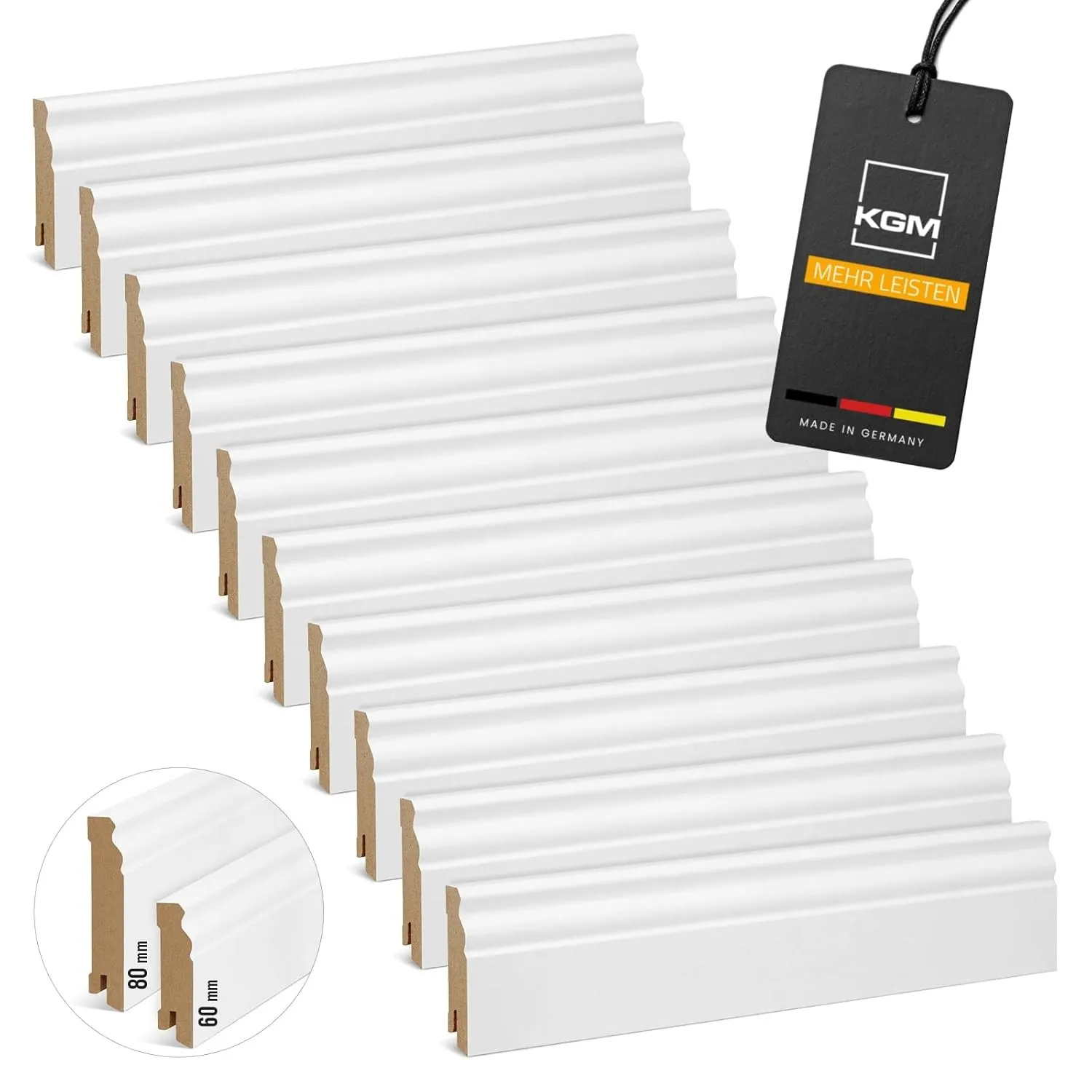 Vorteilspack KGM Hamburger Sockelleiste ECO Altberliner Profil – Weiß folierte MDF Fußbodenleiste Kurzlänge – Maße: 220…