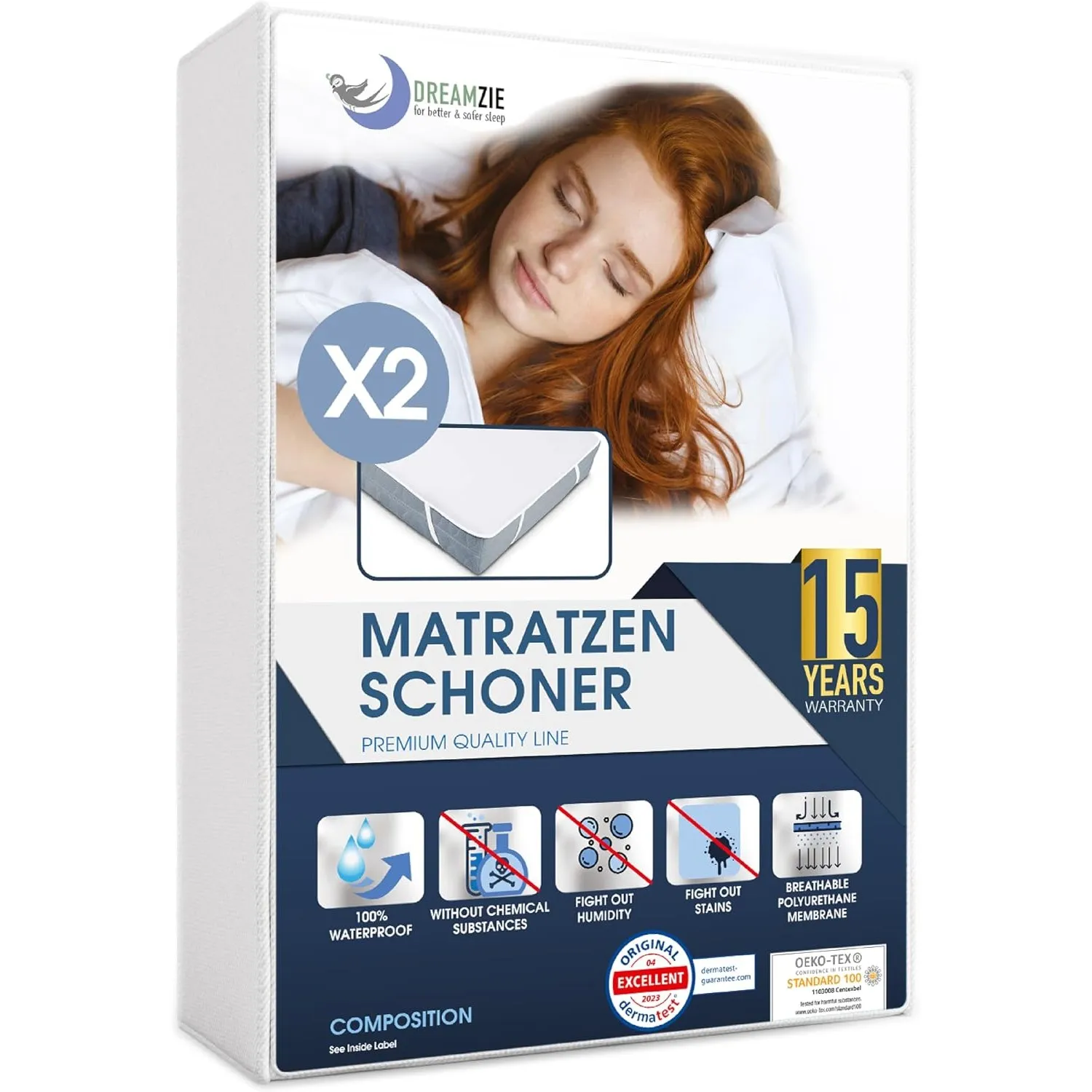 Dreamzie - Matratzenschoner 90 x 200 2er Set - Wasserdicht - Baumwolle