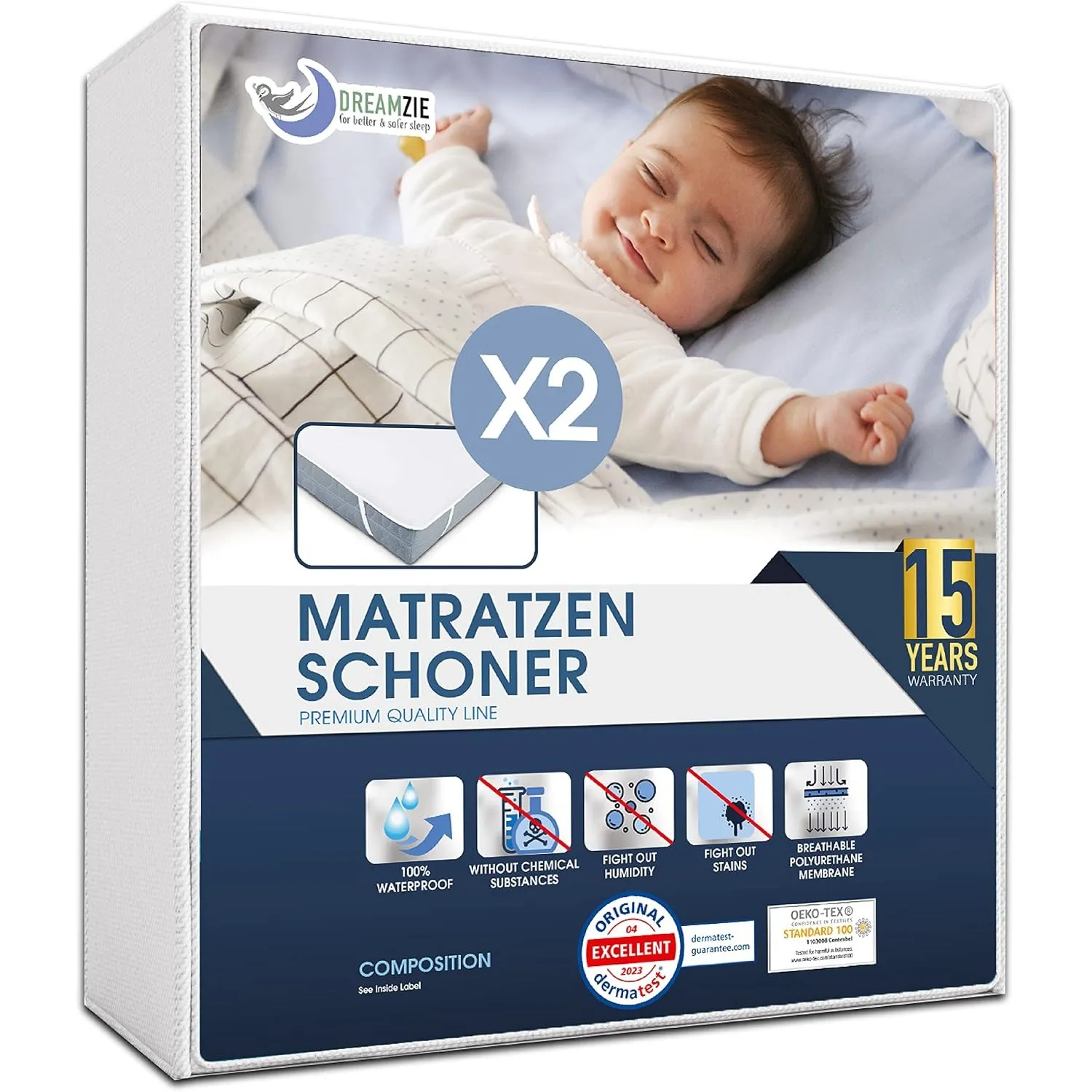 Dreamzie - Matratzenschoner 80x160 2er Set - Wasserdicht - Baumwolle