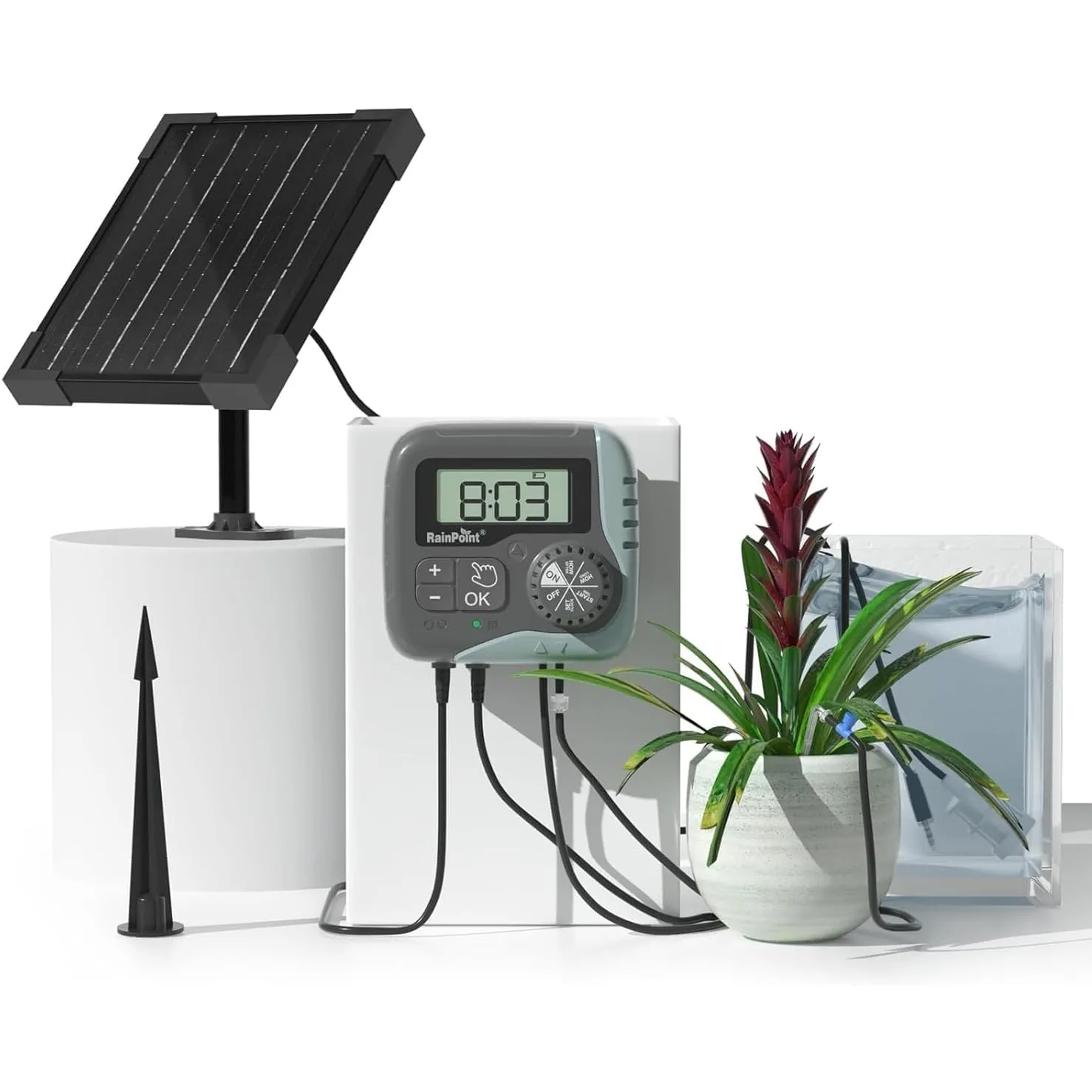RAINPOINT Solar Bewässerungssystem, 45L/H Automatische Solar Bewässerung mit Programmierbarem Timer, 2600 mAh Akku, für…